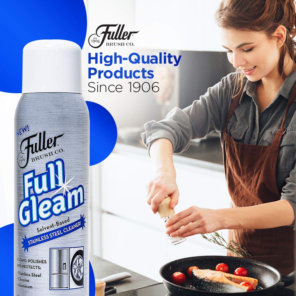 Fuller Brush Full Gleam Stainless Steel Cleaner & Polish Spray - Chrome & Aluminum Conditioner for Pots, Pans, Cooktops & Kitchen Appliances - Safe for Home & Commercial Use - Perfect for Daily Cleaning & Shine Maintenance