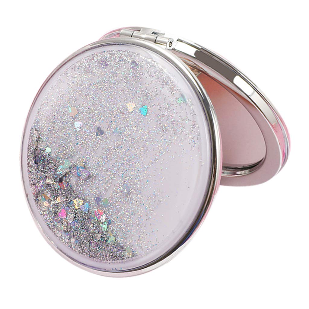 MagiDeal Portable Makeup Mirror with 2X Magnification - Compact Round Hand Mirror for Women, Girls & Travel - Perfect for Home, Office & Travel Vanity (Silver)