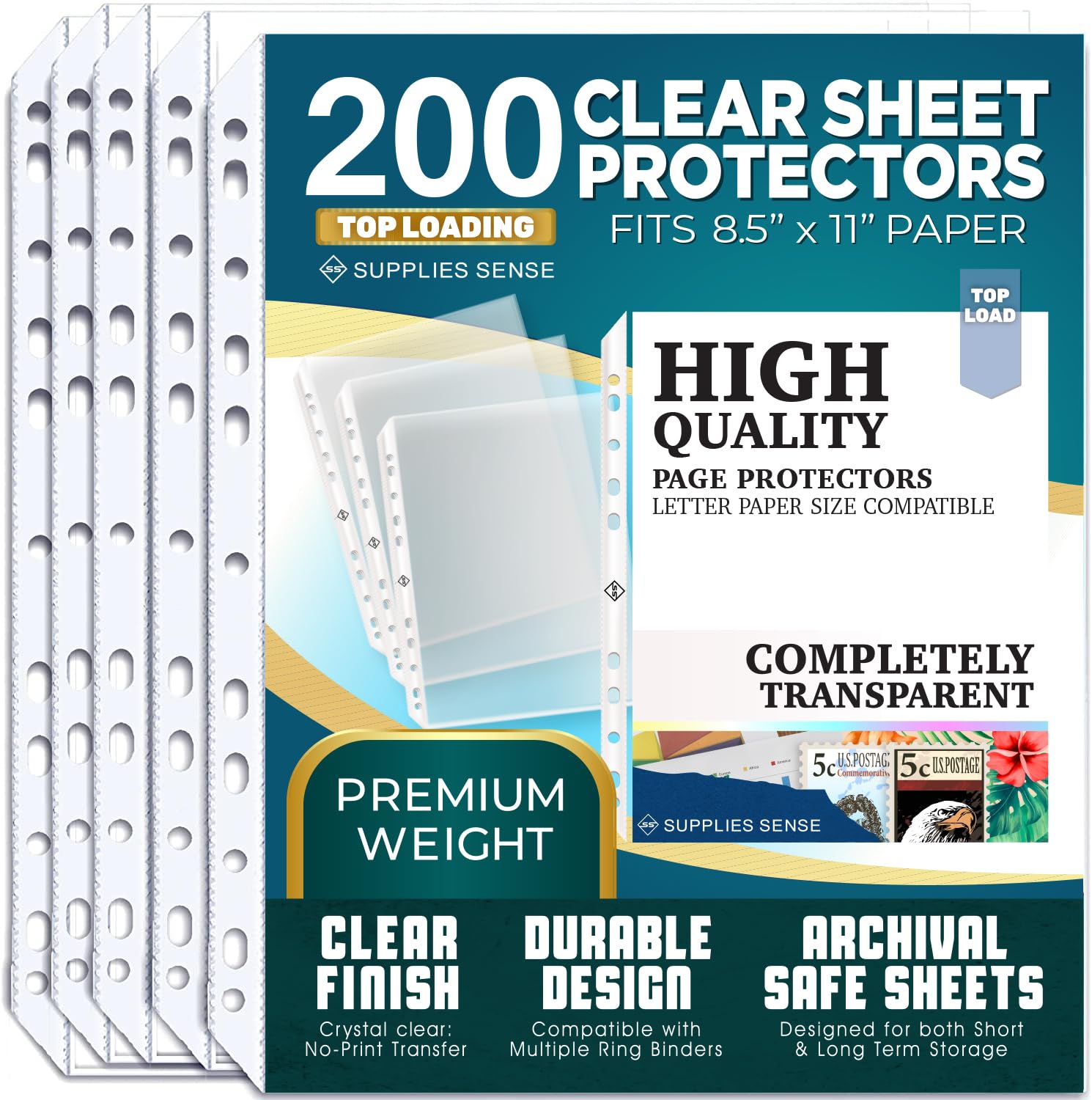 200 Premium Clear Plastic Sheet Protectors for 3 Ring Binder - 8.5 x 11 Page Protectors Sleeves for Paper & Documents - Perfect for School, Office & Home Organization