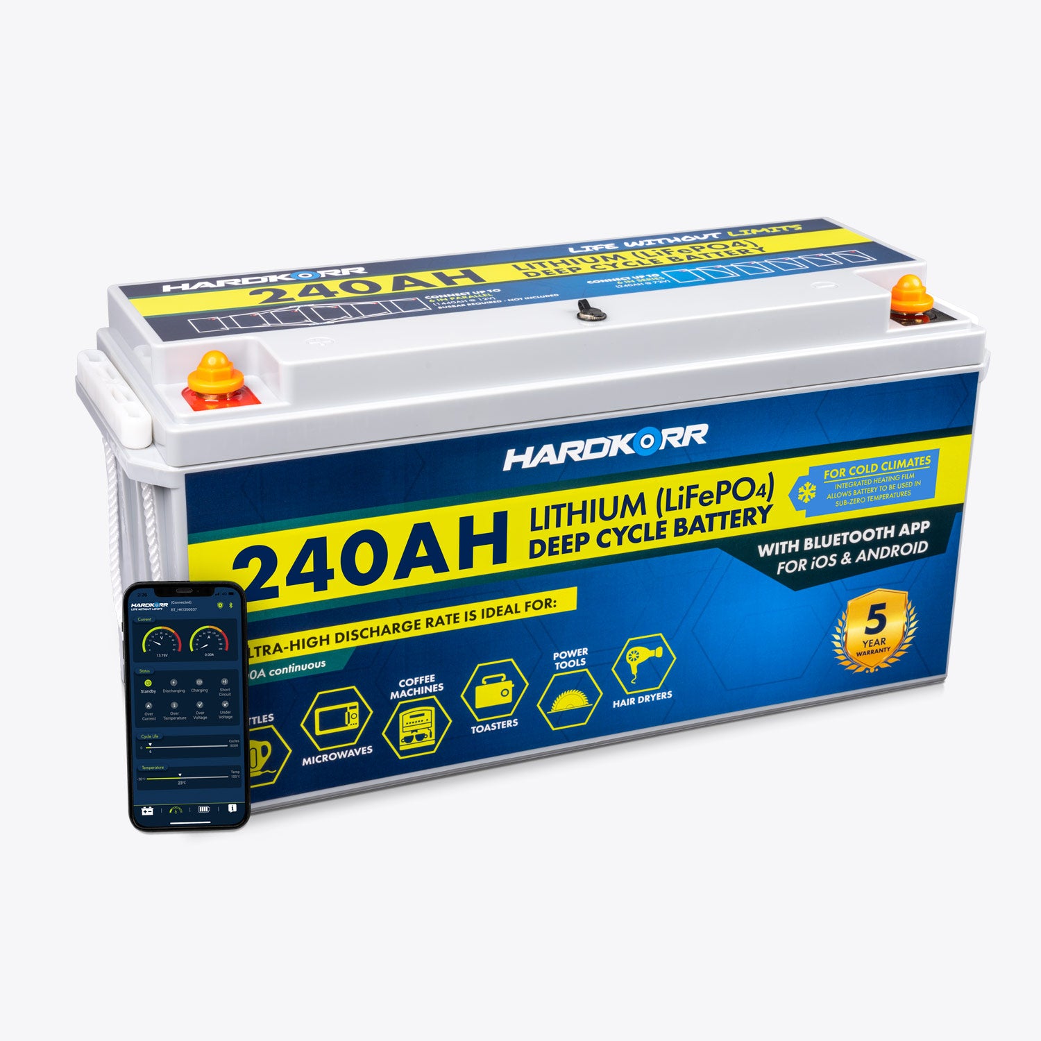 240Ah LiFePO4 Deep Cycle Battery for Cold Weather - Bluetooth Monitoring - Perfect for RVs, Solar Systems & Off-Grid Power Storage