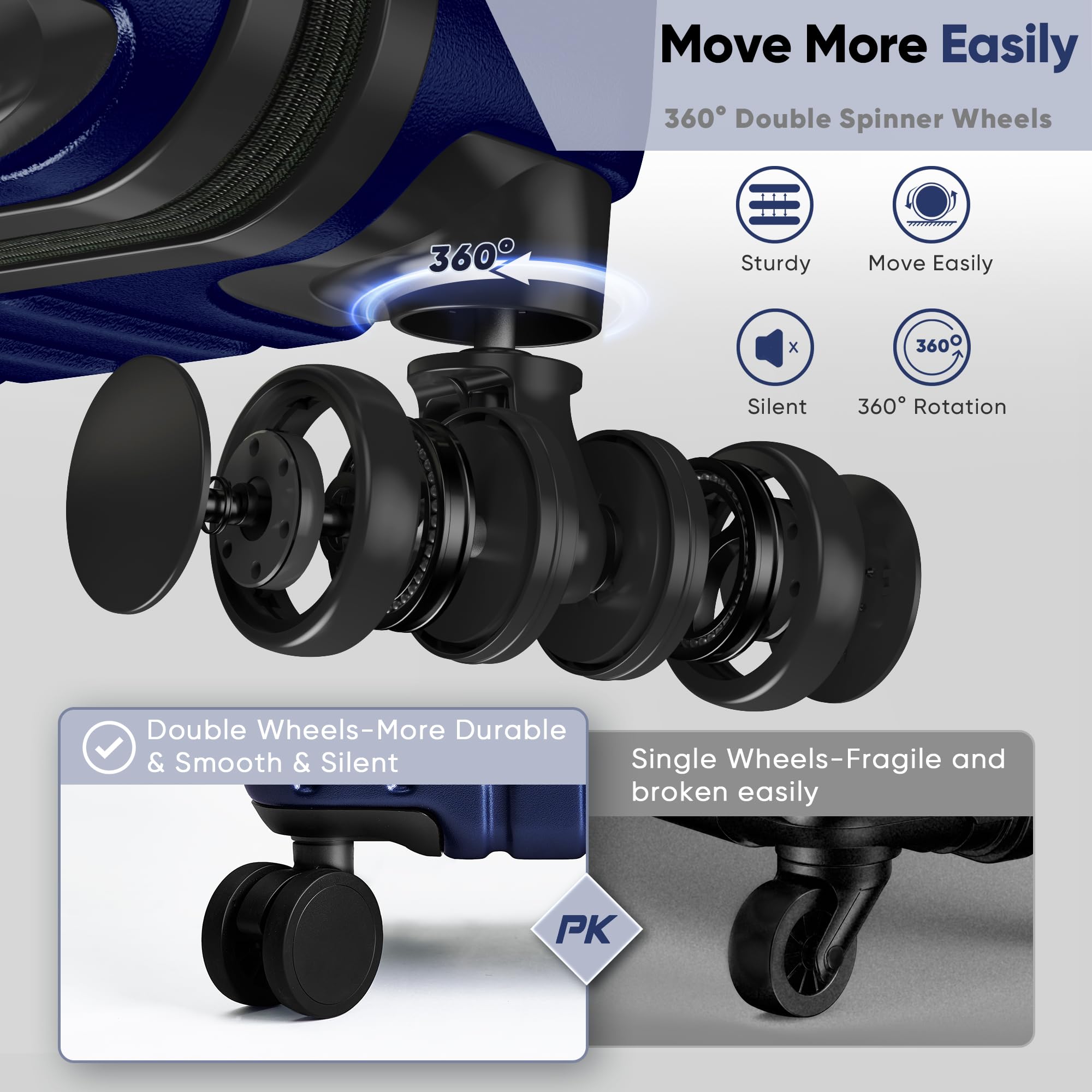 SHOWKOO 3-Piece Hardside Luggage Set - 100% Polycarbonate, Ultra Durable & Expandable Suitcases with TSA Lock & 360° Spinner Wheels (20in, 24in, 28in, Blue) - Perfect for International Travel, Family Vacations & Business Trips