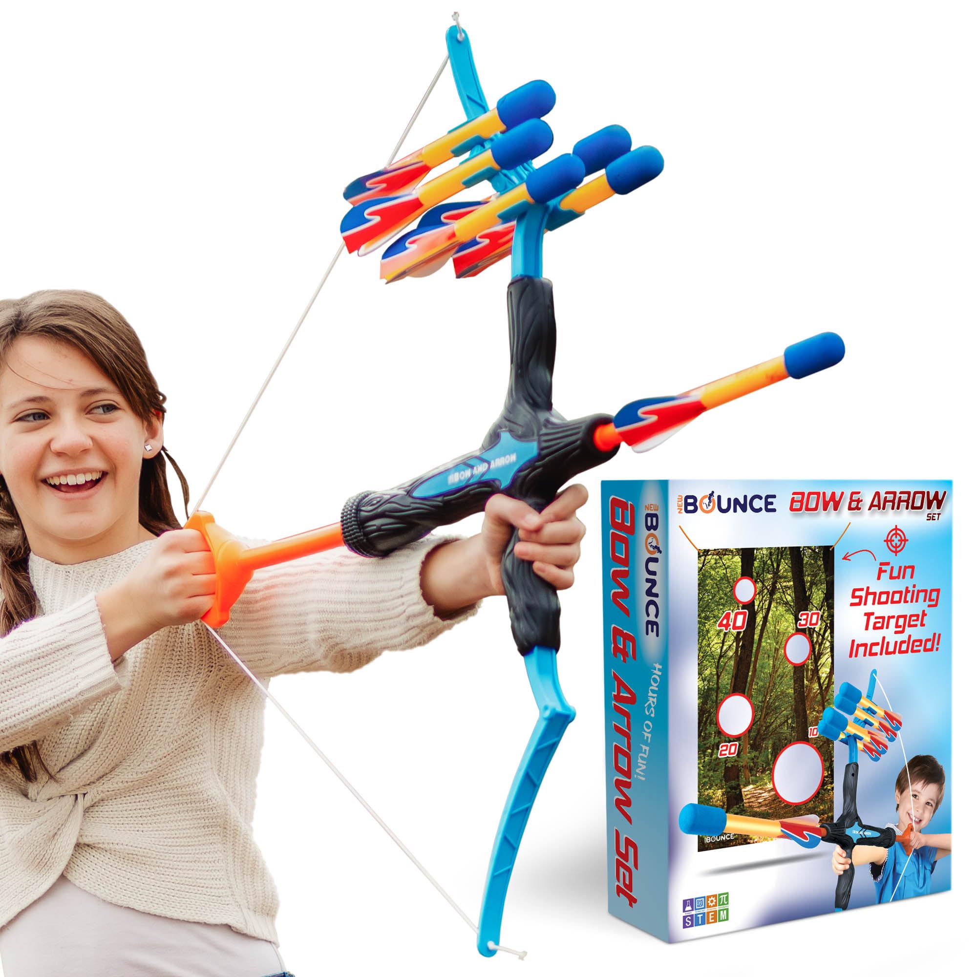Kids Archery Set with Bounce Bow & Arrow - Safe Foam Toy for Ages 8-12 - Includes Target Poster & 6 Arrows - Perfect Outdoor Game for Birthday, Christmas Gifts - Fun Backyard Activity for Boys and Girls