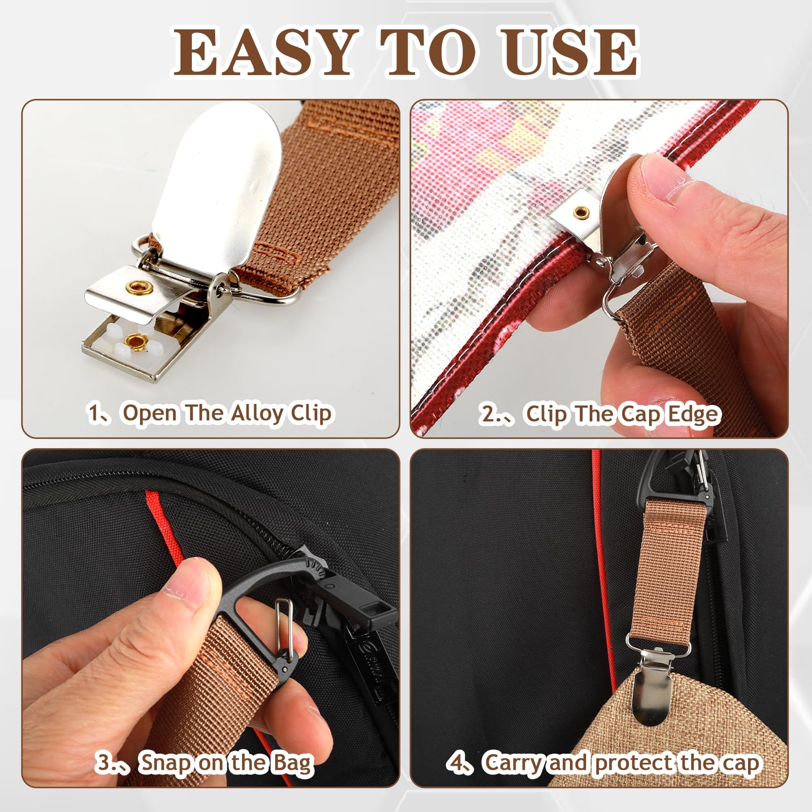 Hands-Free Hat Clip - 4 Pack Adjustable Hat Clips for Travel Bags, Backpacks & Purses - Quick Access & Secure Removal - Perfect for Women & Girls at Beach, Office & Outdoor Adventures