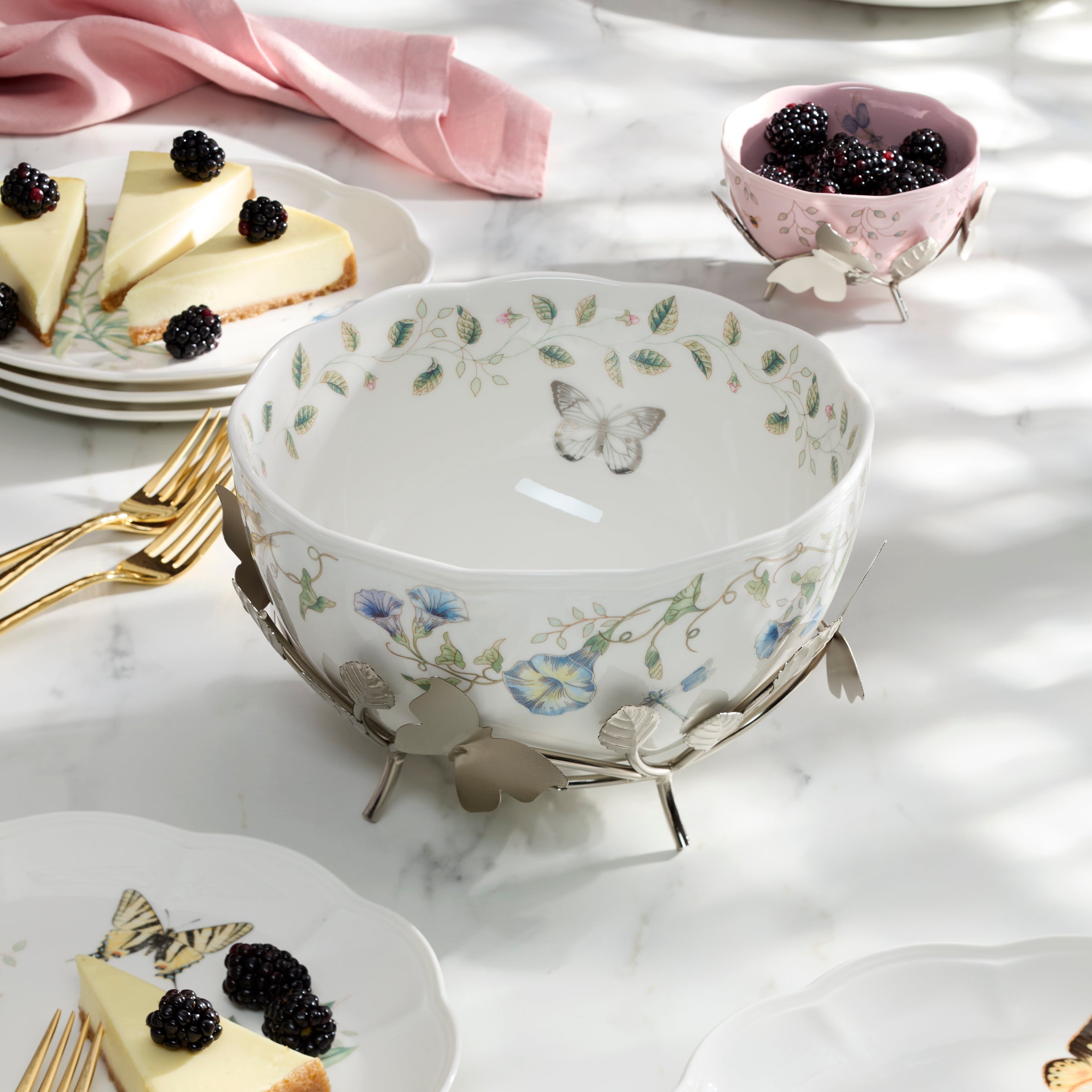 Butterfly Meadow 25th Anniversary Decorative Bowl with Stand - Elegant Home Decor for Dining Table Centerpiece, Gift Idea & Anniversary Celebration