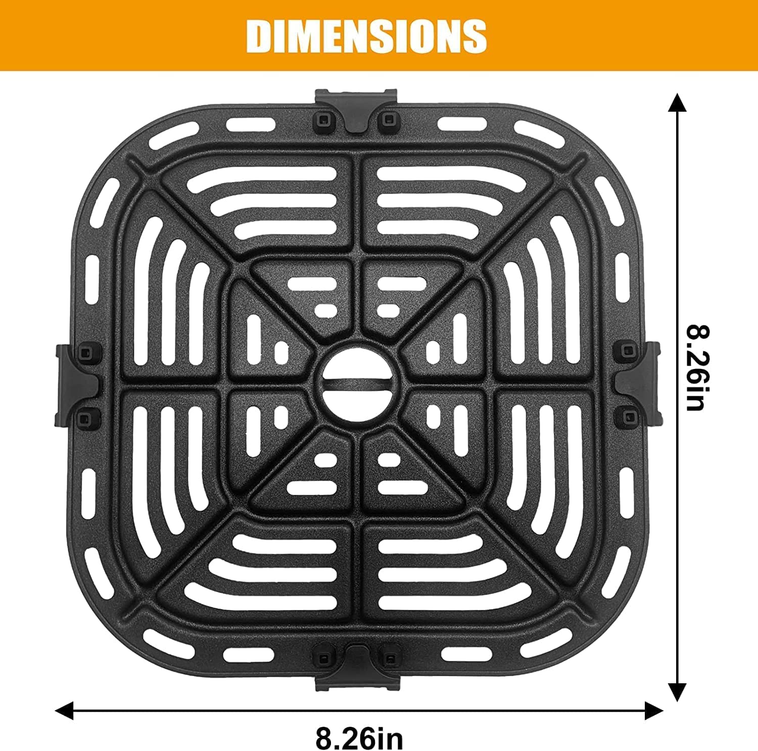 COSORI Square Air Fryer Pro LE 5 Qt Replacement Grill Pan - 8.26’’ Non-Stick Crisper Plate with Rubber Bumpers, Dishwasher Safe - Perfect for Grilling, Roasting & Air Frying Chicken, Vegetables & More