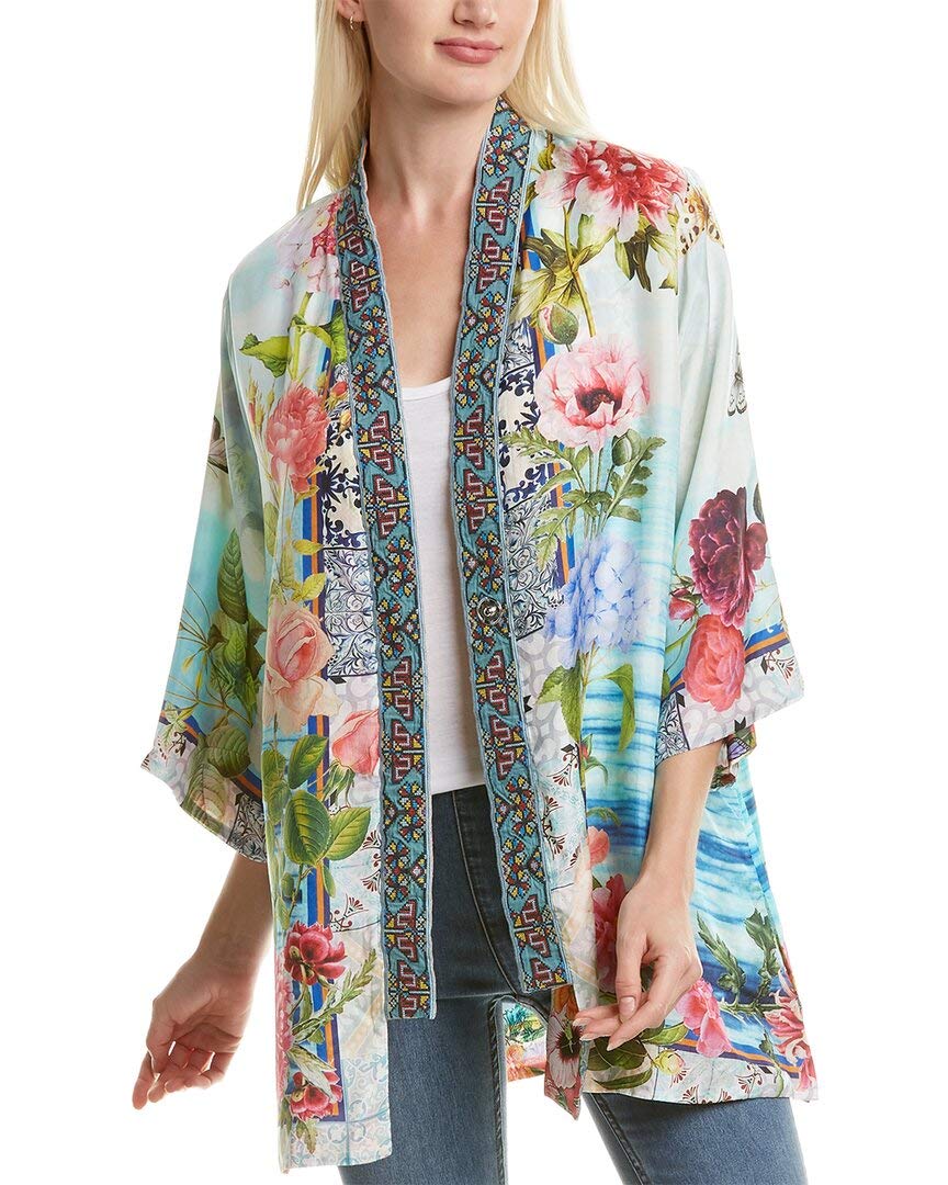Johnny Was Women's Kimono Robe - Floral Printed Lightweight Cover Up for Lounge, Beach & Vacation