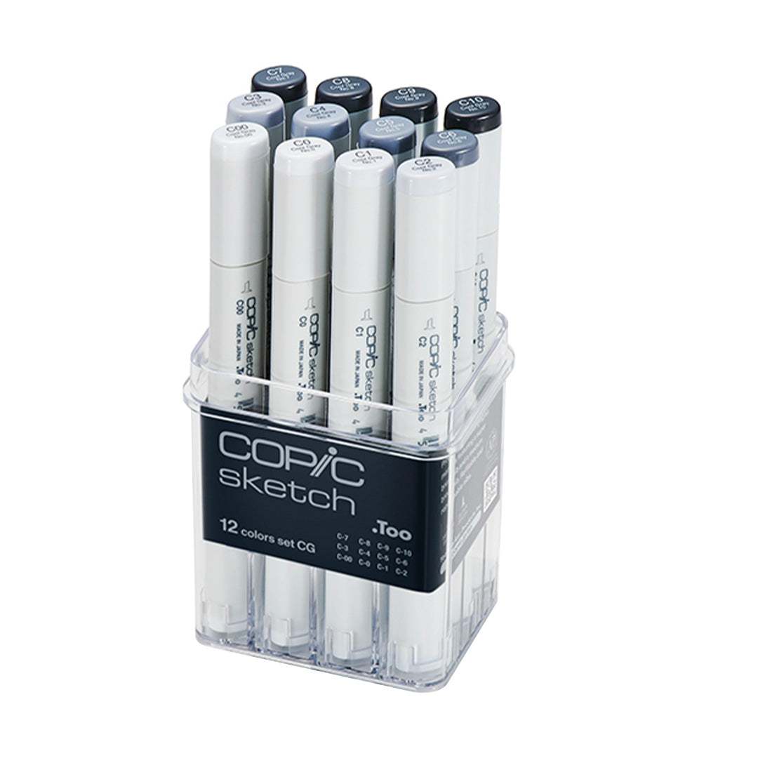 Copic Sketch Marker Pen Set - 12 Cool Grey Alcohol-Based Markers for Artists, Illustrators & Designers | Perfect for Sketching, Manga, Comic Art & Professional Illustration