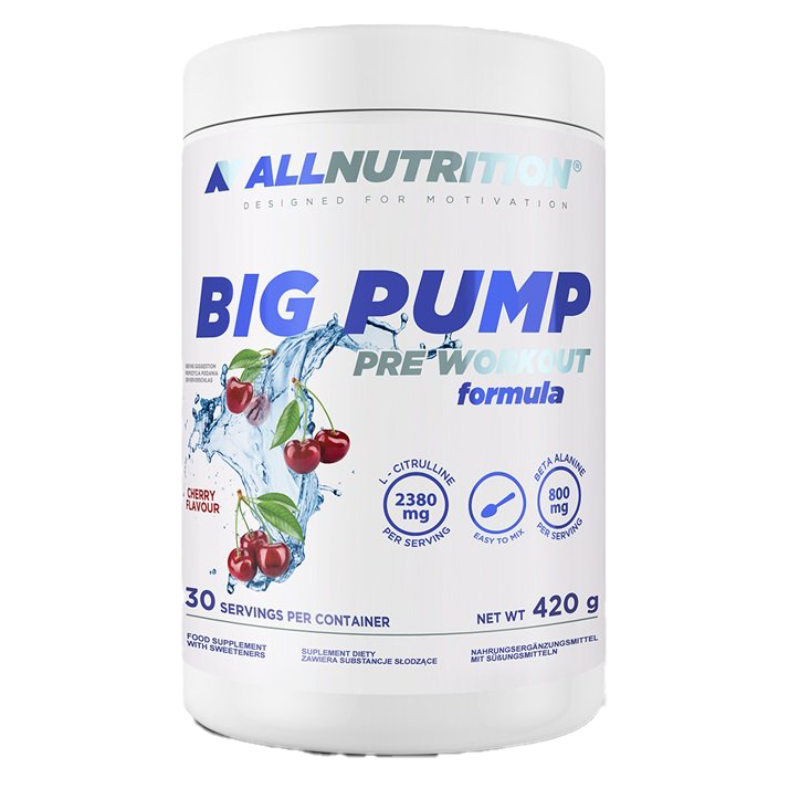 Allnutrition Big Pump Pre-Workout Supplement - Cherry Flavor 420g for Enhanced Energy & Performance | Ideal for Gym, Bodybuilding & Fitness Training