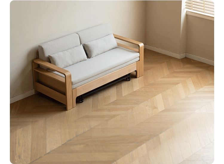 Solid Wood Sleeper Sofa - Beech & Oak Multi-Functional Convertible Sofa Bed for Living Room, Guest Room & Small Spaces