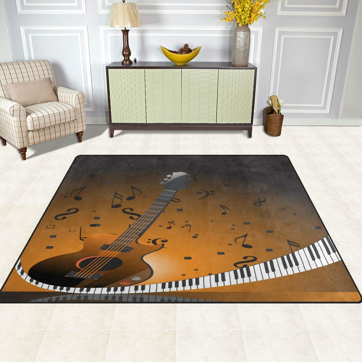 ALAZA Guitar Piano Key Music Notes Area Rug - 5'3