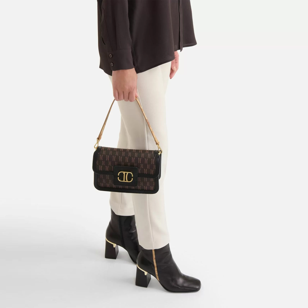 Alviero Martini 1a Classe Monogram Nero Frame Bag Handbag - Stylish Women's Shoulder Purse for Work, Travel & Daily Use (Model LLB10M614)