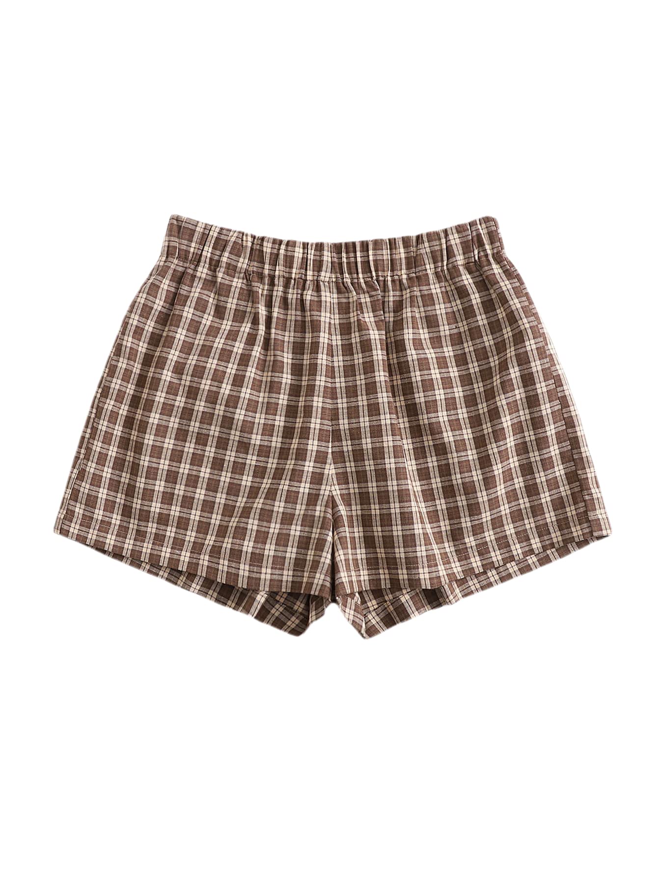 MakeMeChic Women's Elastic Waist Plaid Lounge Shorts - Comfortable Pajama Shorts for Sleep, Relaxing & Summer Outfits