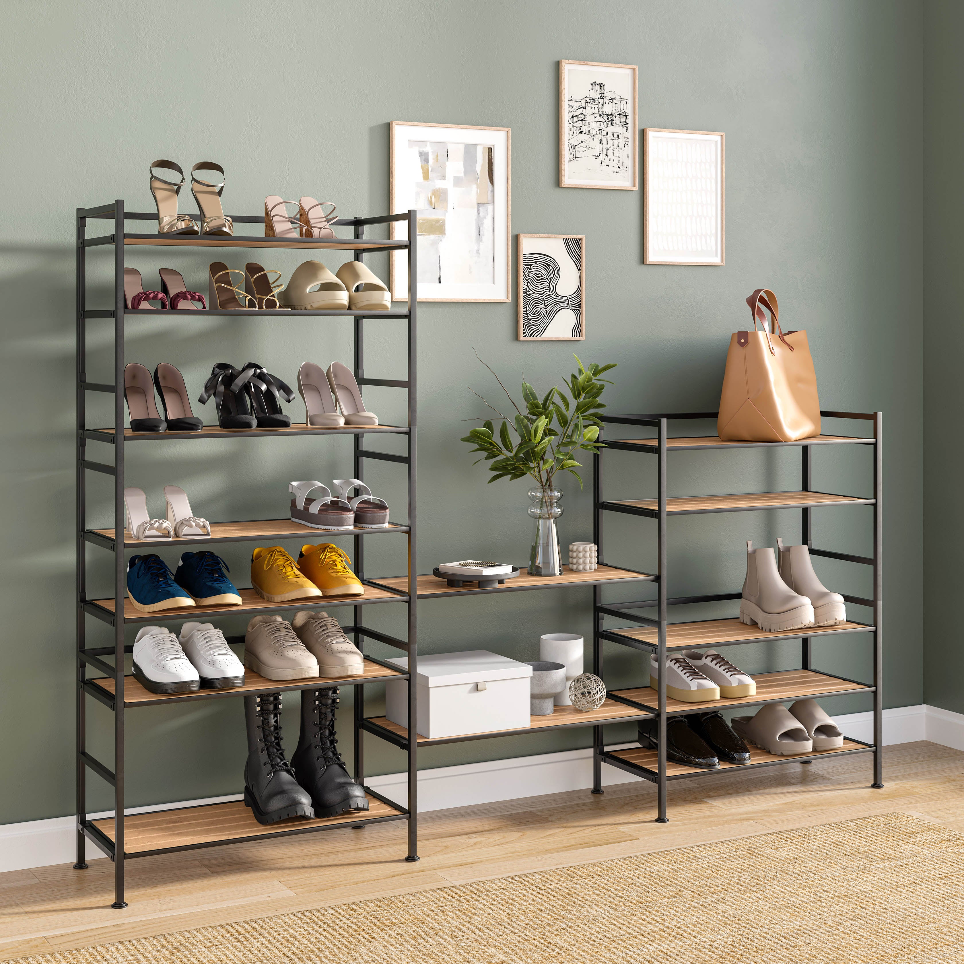 3-Tier White Oak Resin Slatted Shoe Rack for Entryway, Closet & Bedroom Organization - Space Saving Shoe Storage Shelf for Home & Apartment
