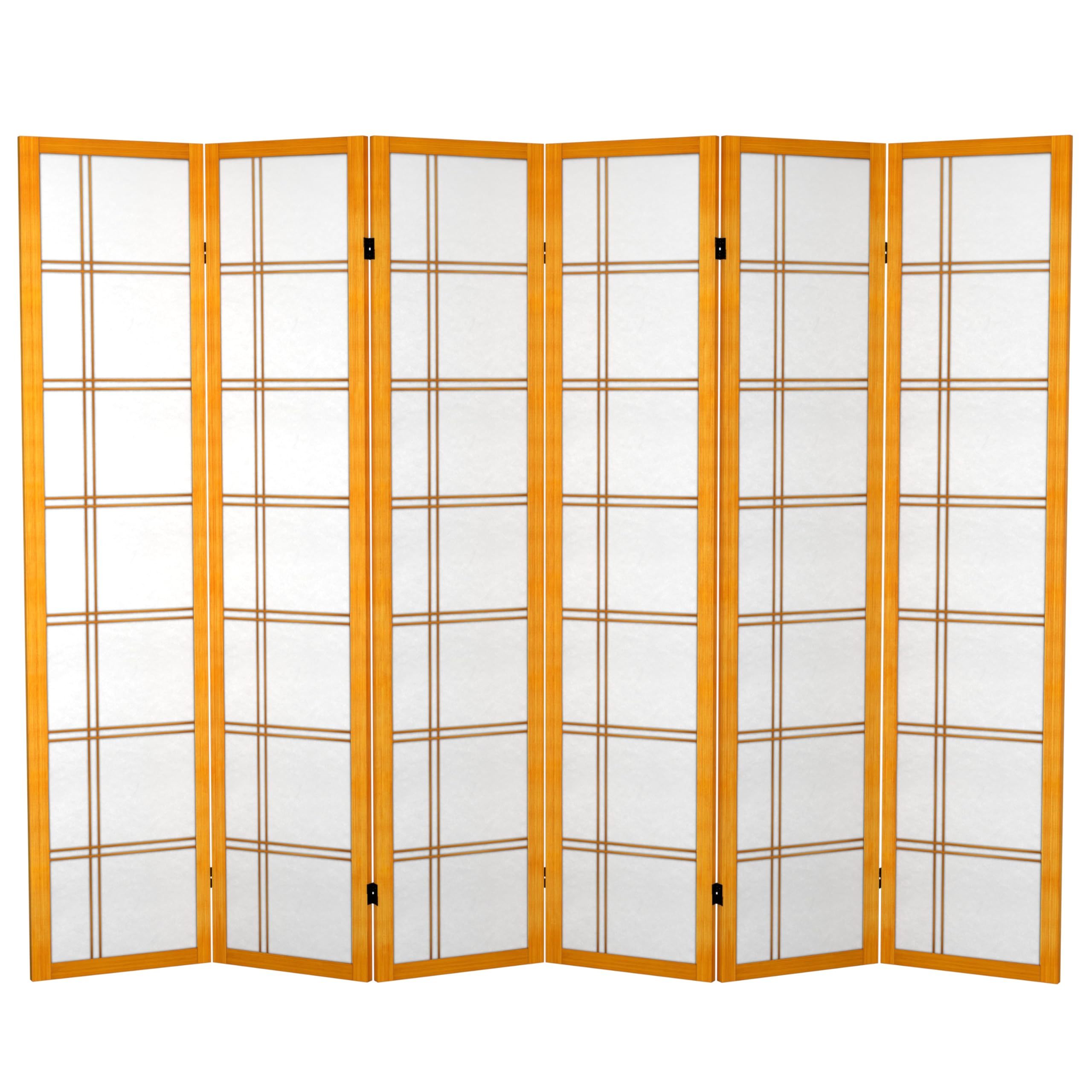 6 ft. Tall Red Lantern Canvas Double Cross Honey-6 Panels Room Divider Screen - Perfect for Home Office, Living Room Partition & Asian Decor