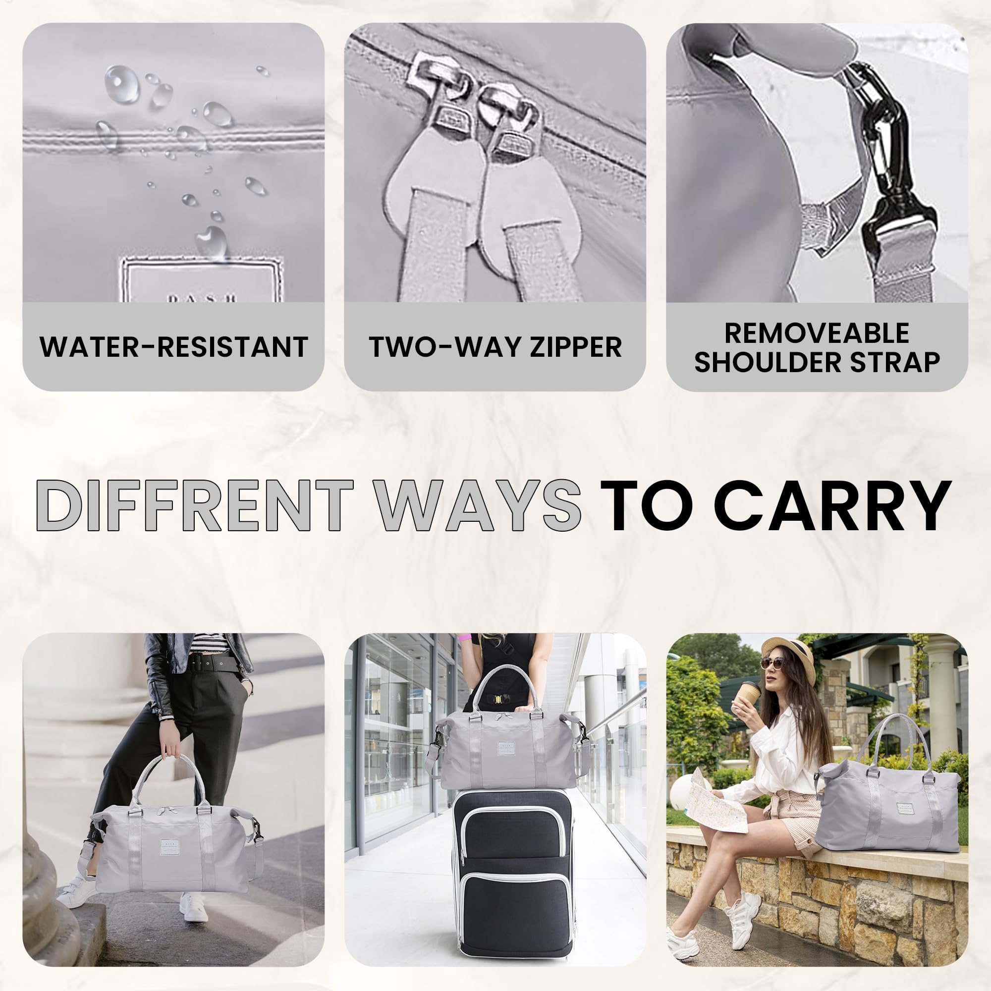 Foldable Grey Duffel Bag with Shoe Compartment - Waterproof Travel Duffel for Women & Men, Spacious Carry-On Weekender Bag for Gym, Work, Weekend Trips - Fits Laptop, Clothes & Essentials | Perfect for Business Travel, Sports & Vacation