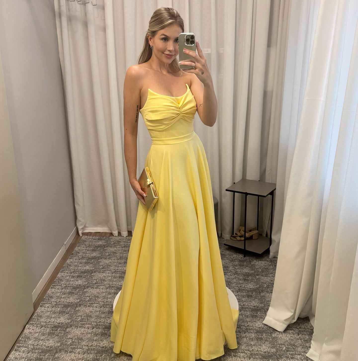 Elegant A-Line Satin Yellow Prom Dress for Formal Evening Events - J6254 | Perfect for Homecoming, Quinceañera & Wedding Guest Occasions