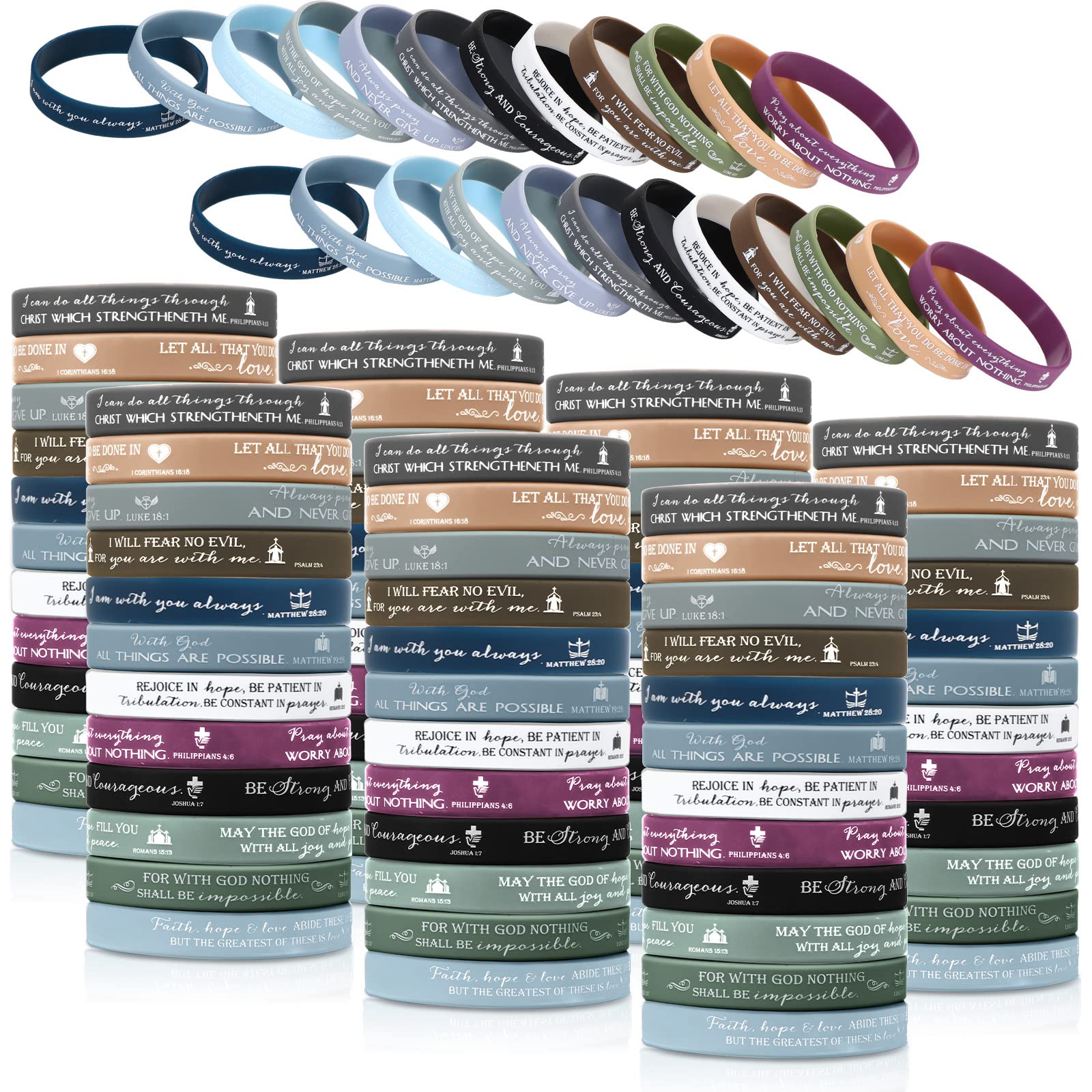 HyDren 120 Pcs Religious Silicone Wristbands - Bulk Bible Rubber Bracelets in Pastel Colors, Inspirational Christian Bracelets for Men & Women - Perfect for Church Events, Sunday School Gifts & Youth Group Activities