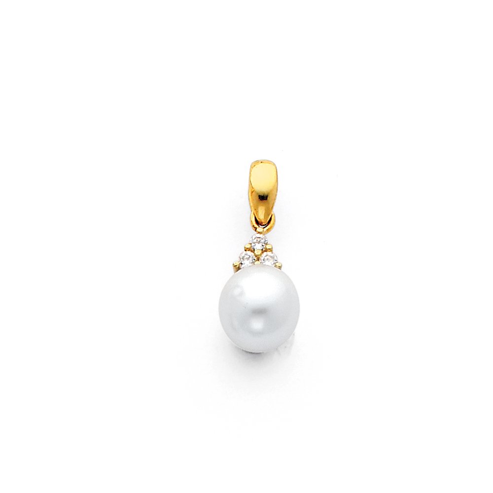 14K Yellow Gold Cubic Zirconia Pearl Pendant Necklace - 8mm Elegant CZ Jewelry for Women, Perfect for Weddings, Anniversaries & Special Occasions