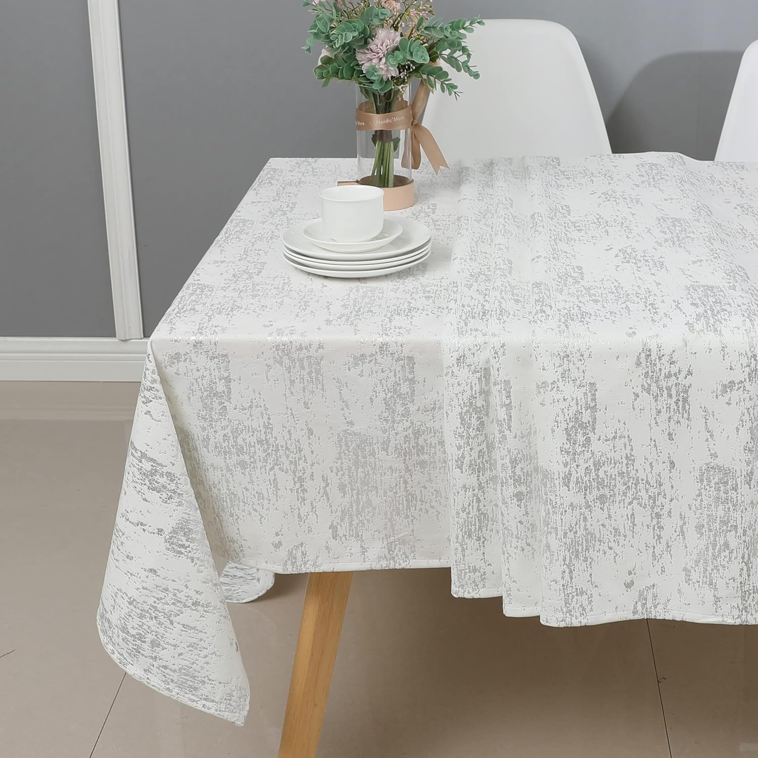 Custom Silver Mosaic Tablecloth 70x120 - Elegant Dining & Party Decor