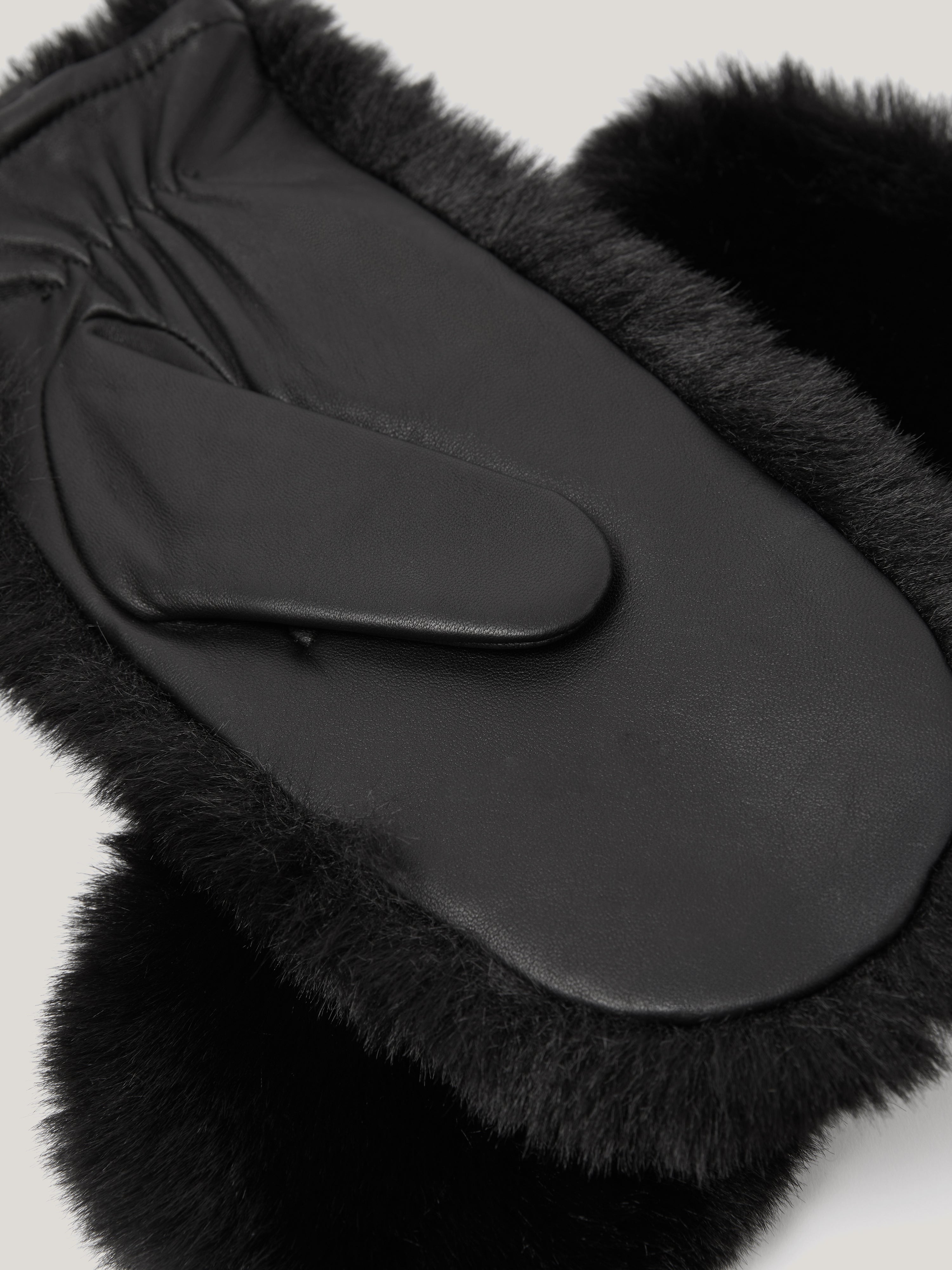 Premium Faux Fur Leather Mittens for Women - Soft & Warm Winter Gloves - Black | Perfect for Cold Weather, Outdoor Activities & Fashion Accessories