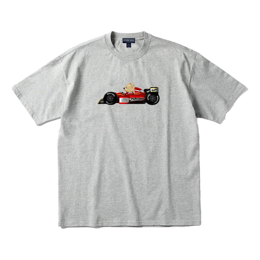 PARADISE YOUTH CLUB Stoned Bear F1 Graphic T-Shirt - Grey Cotton Tee for Men | Casual Streetwear, Skate Style, Music Festival Outfit