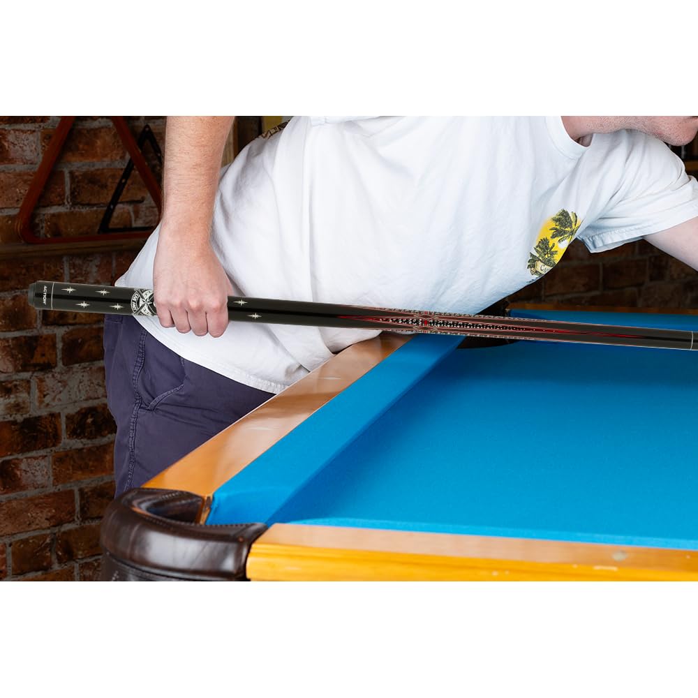 Premium Black & Red Horseshoe Pool Cue Stick - Professional Billiard Accessory for Home Game Rooms, Bars & Tournaments