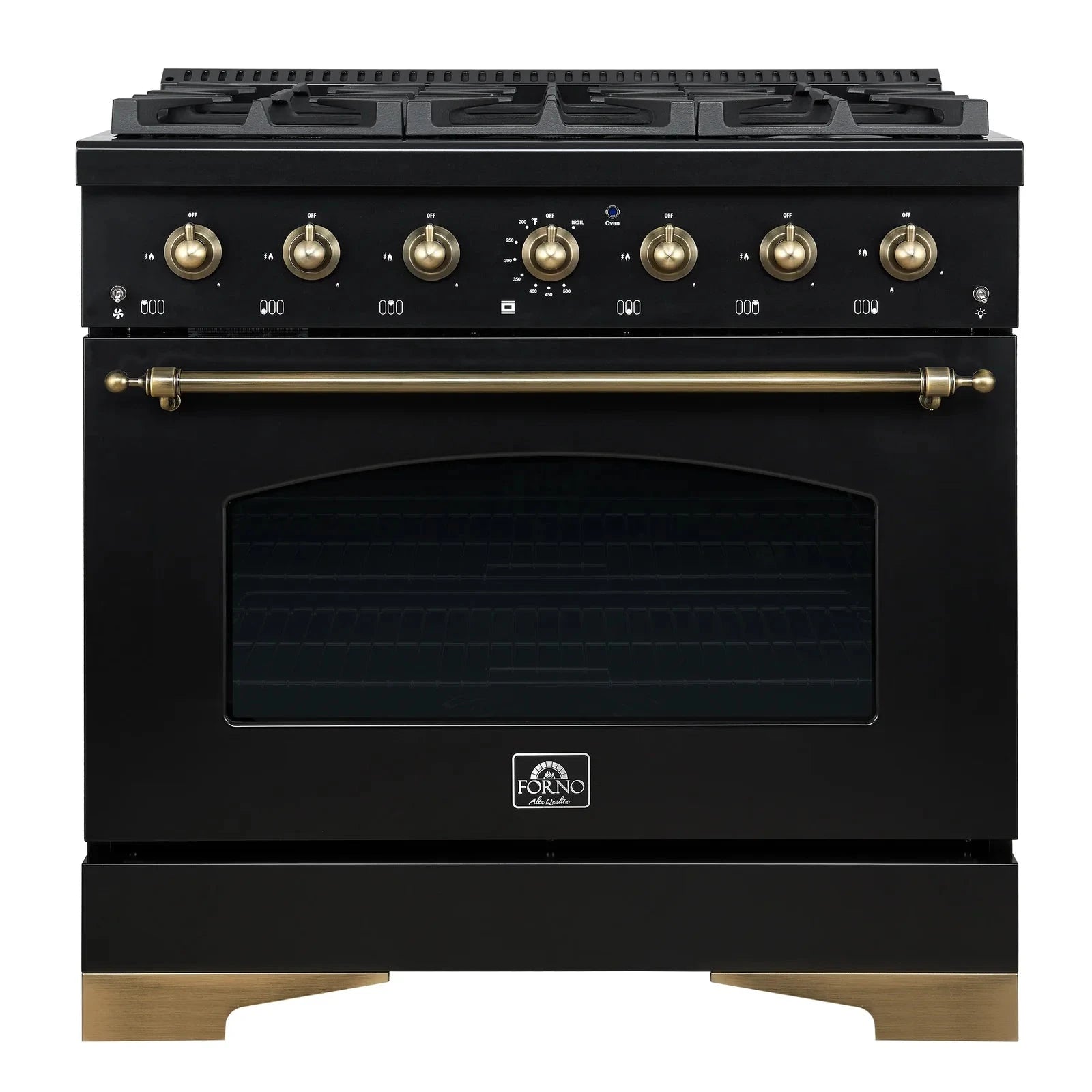 **Forno Antico 36-Inch Dual Fuel Range - 6 Gas Burners & Electric Convection Oven - Black with Antique Brass Trim (Model FFSGS6113 36BLK) - Perfect for Gourmet Cooking & Modern Kitchens**