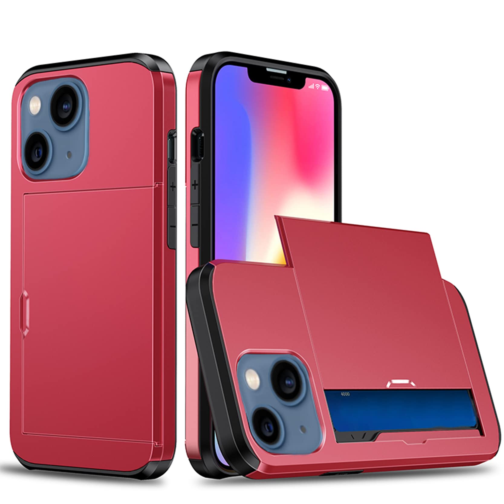 Durable Shockproof iPhone 13 Mini Wallet Case with Credit Card Holder - Slim Protective Phone Cover for Women & Men | Perfect for Travel, Shopping & Everyday Use (Red)