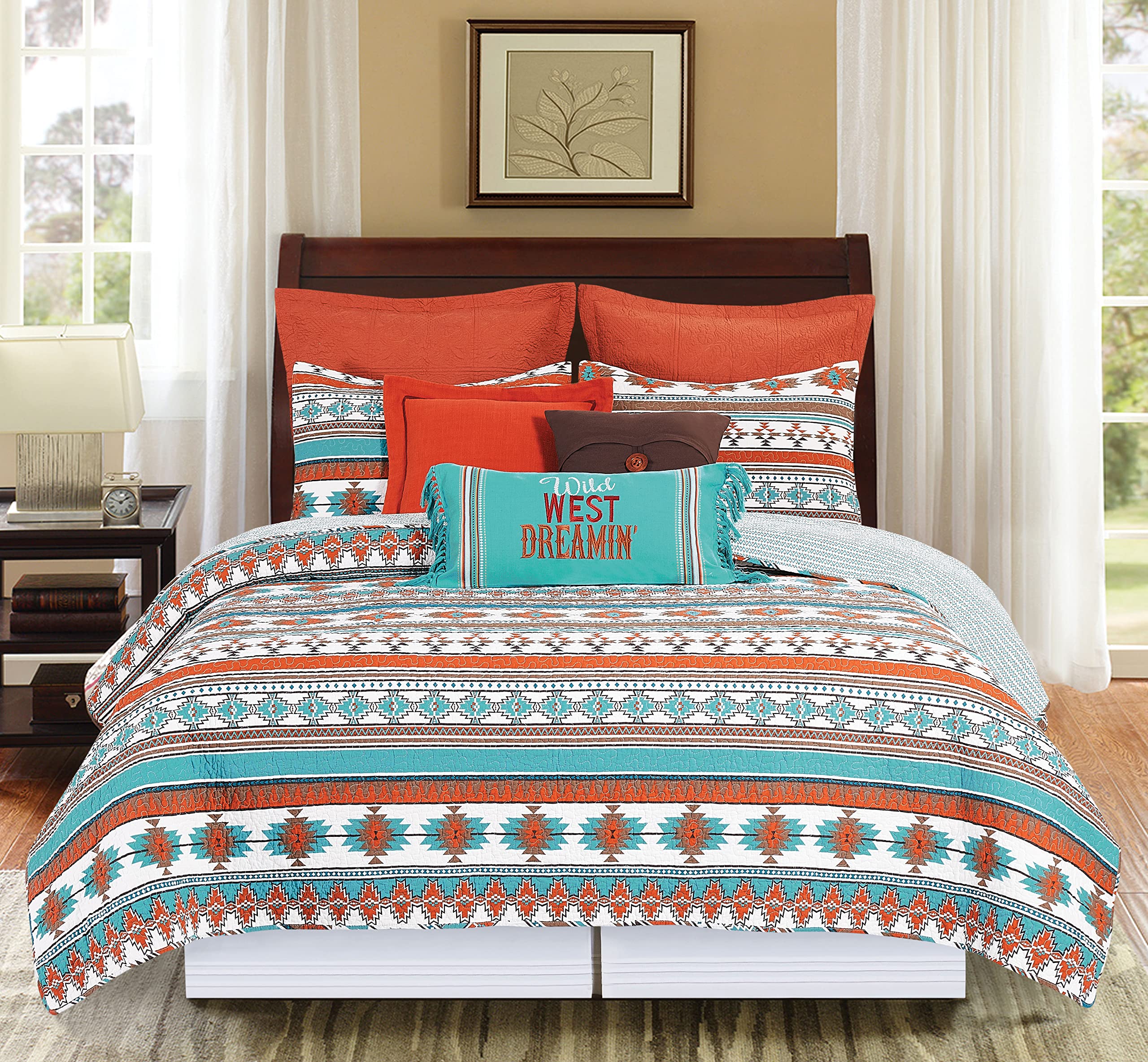 C&F Home Aqua Valley 2-Piece Twin Quilt Set - 100% Cotton Lightweight Reversible Bedspread Coverlet with Orange Geometric Print, Machine Washable - Perfect for Kids' Rooms, Guest Beds & Dorm Decor