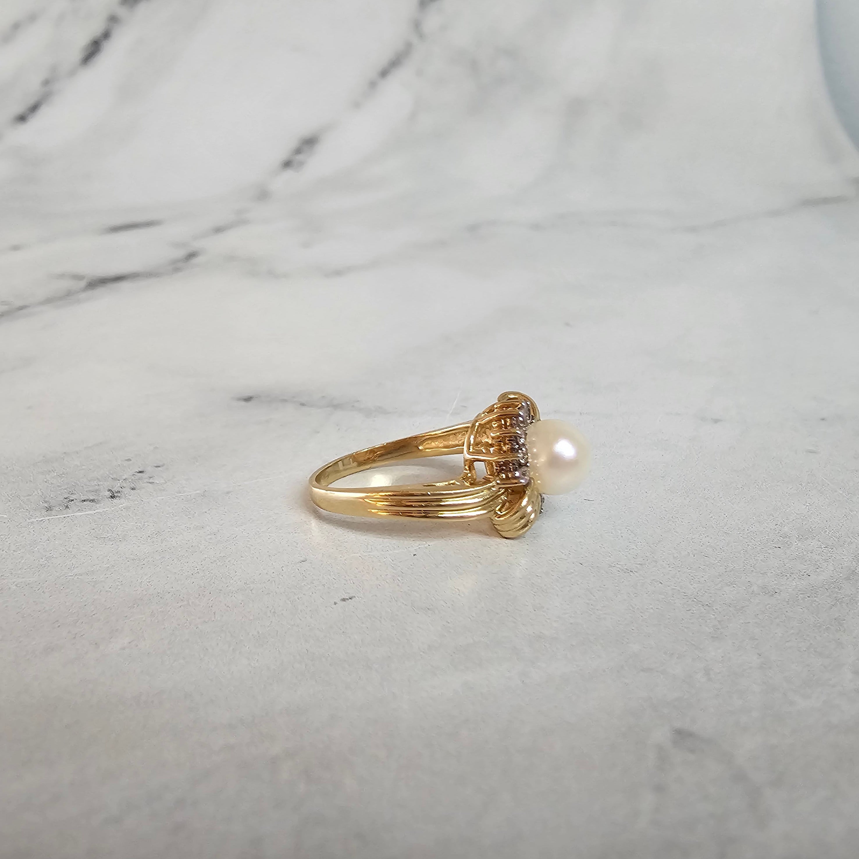 14K Yellow Gold Freshwater Pearl & Diamond Ring - 0.50cttw, Elegant Jewelry for Weddings, Anniversaries & Special Occasions