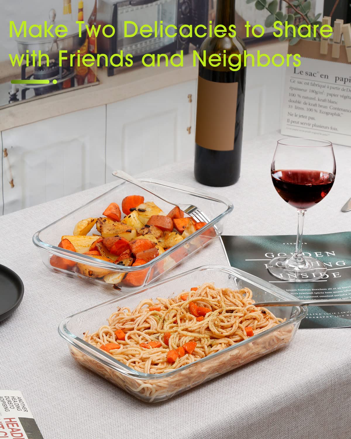 2-Pack Mini 1.5 Quart Glass Baking Dishes for Oven - Single Serve Oblong Casserole Pans, Rectangular Bakeware for Cooking & Meal Prep | Perfect for Lasagna, Brownies & Small Batch Baking