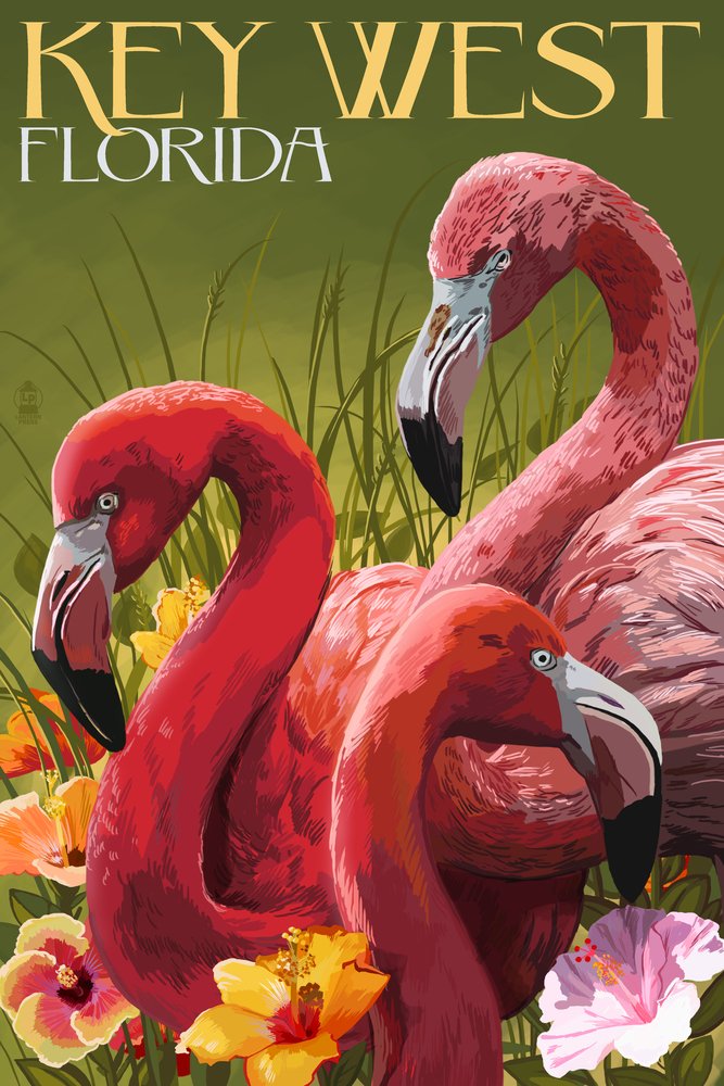 Key West Florida Flamingos Wall Art - 16x24 Gallery Quality Metal Print, Aluminum Decor for Living Room, Bedroom & Office