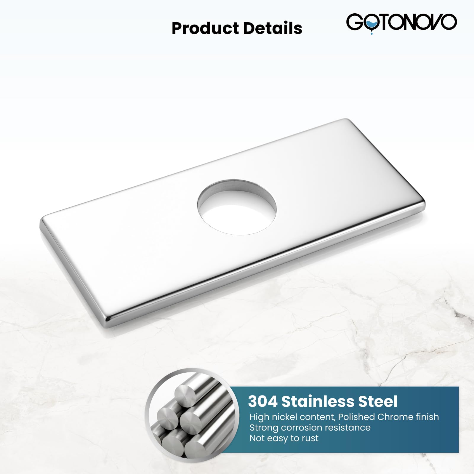Gotonovo 6 Inch Rectangle Deck Mount Faucet Plate - Polished Chrome Hole Cover Escutcheon for Kitchen & Bathroom Sink (Fits 1-Hole or 3-Hole 4-Inch Centerset) - Perfect for Upgrading Sink Appearance & Preventing Water Damage