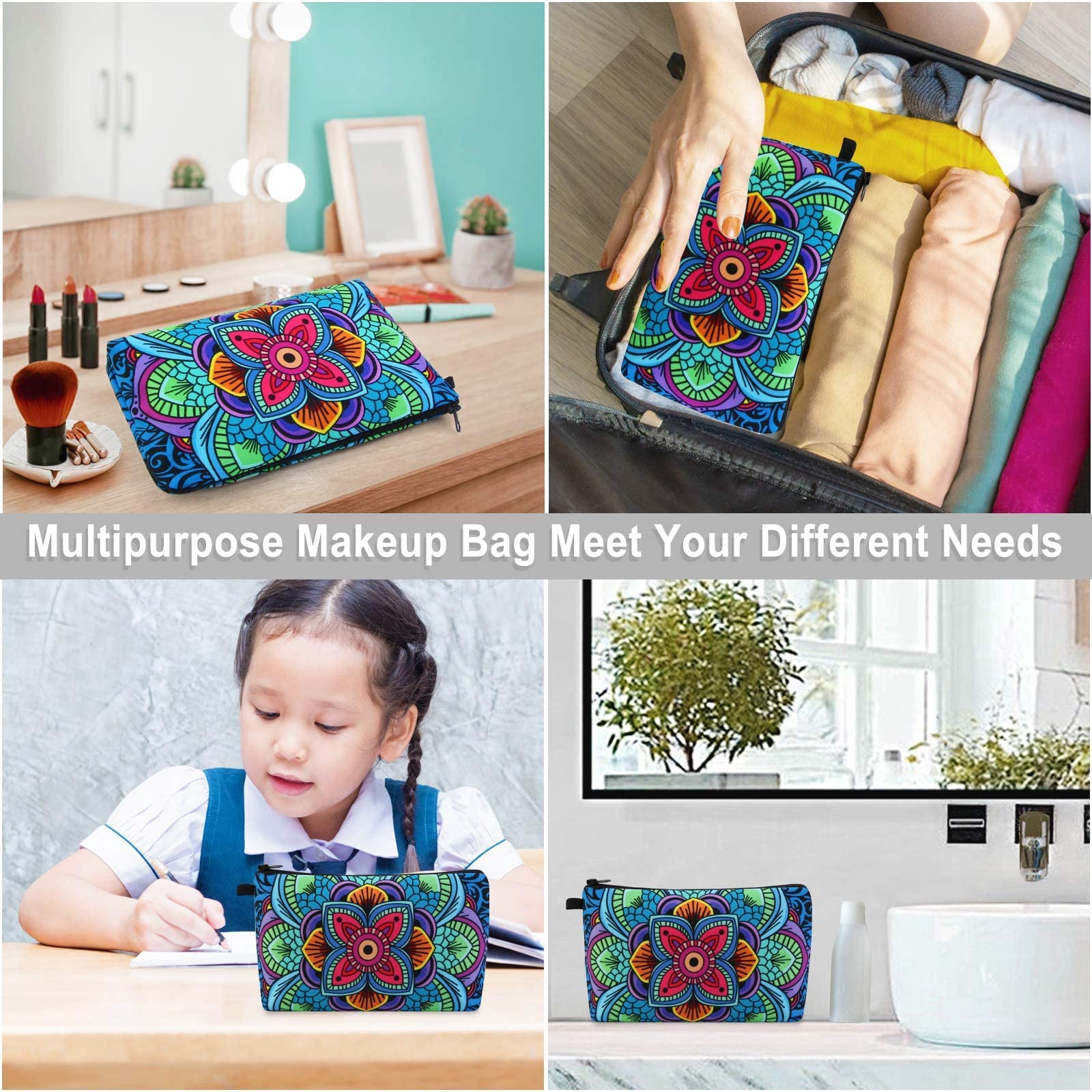 **MAGEFY Small Makeup Bag for Women - Waterproof Travel Cosmetic Pouch with Zipper, Portable Multifunctional Organizer (Dark Blue Floral, 1 Pack) - Perfect for Travel, Gym & Daily Essentials**