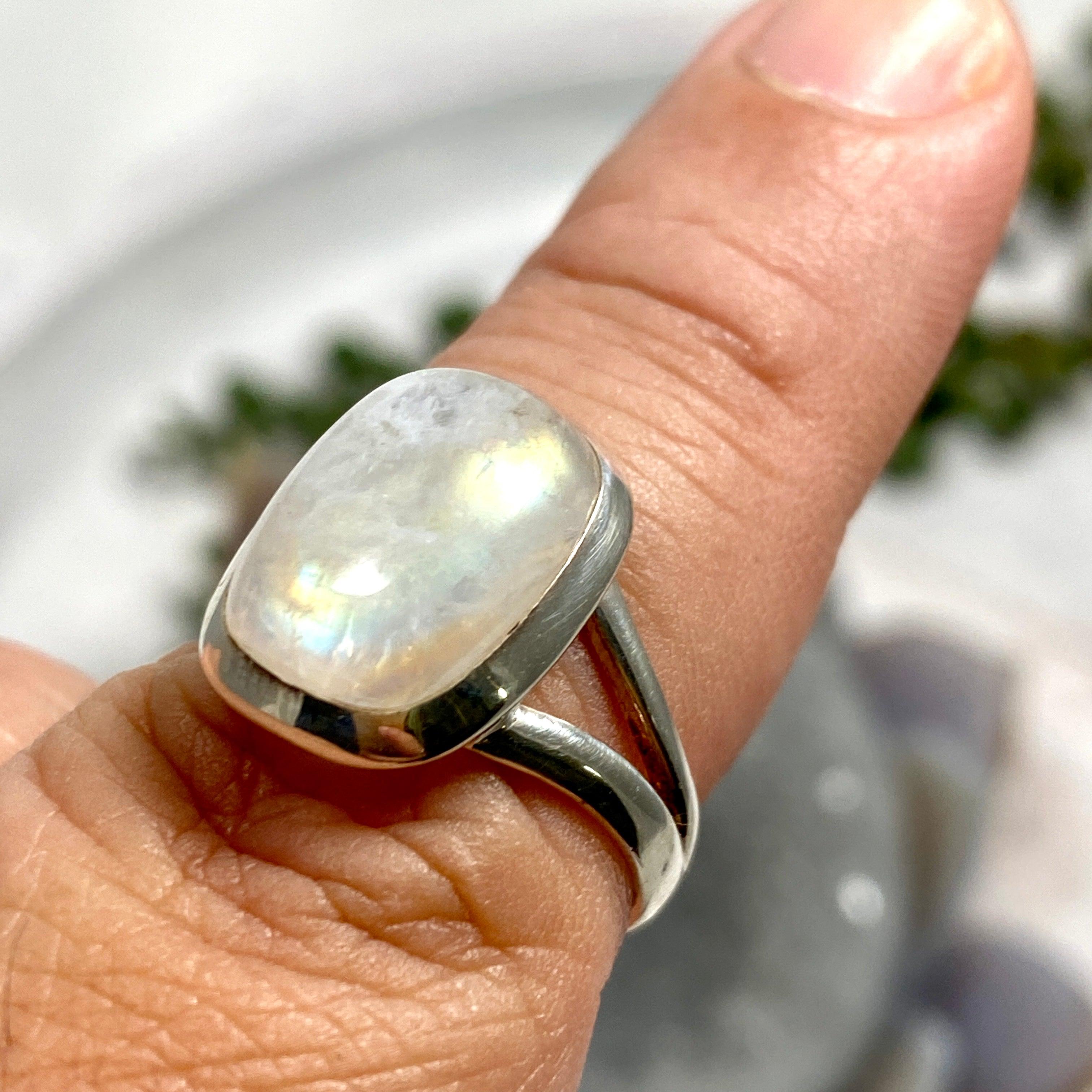 Moonstone Rectangular Ring for Women - Sterling Silver Size 8 - KRGJ2187 - Elegant Jewelry for Everyday Wear & Special Occasions