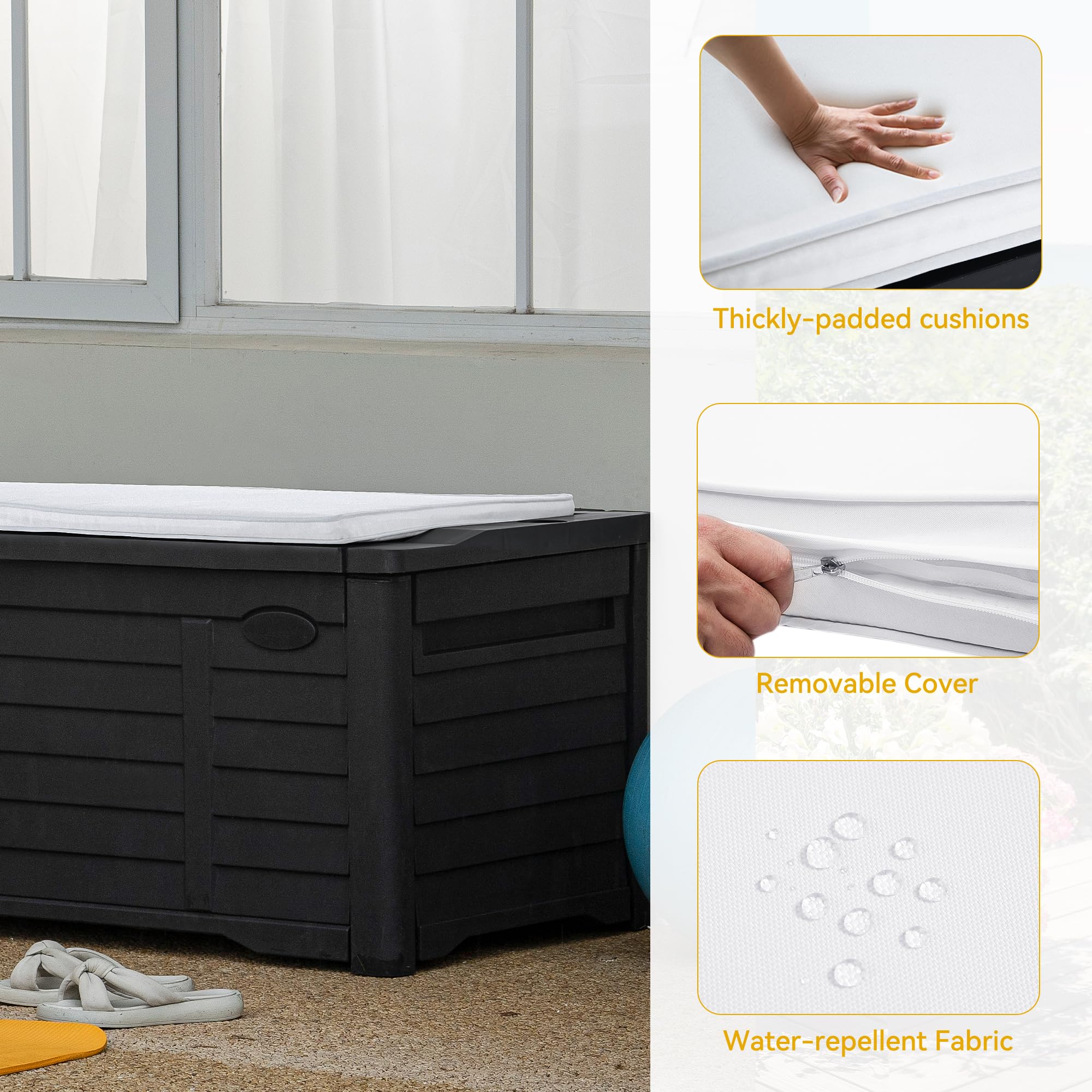 DWVO 120 Gallon Outdoor Storage Deck Box - Waterproof, Lockable Resin Storage Bench for Patio, Garden & Backyard - Durable Black Deck Box for Cushions, Toys & Pool Accessories