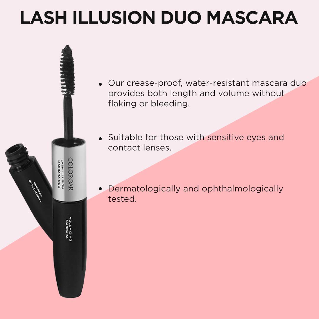 Colorbar Duo Mascara Carbon Black 4ml - Lengthening Volumizing Waterproof Smudge Proof Mascara for Lashes | Perfect for Day to Night Makeup, Parties & Special Occasions