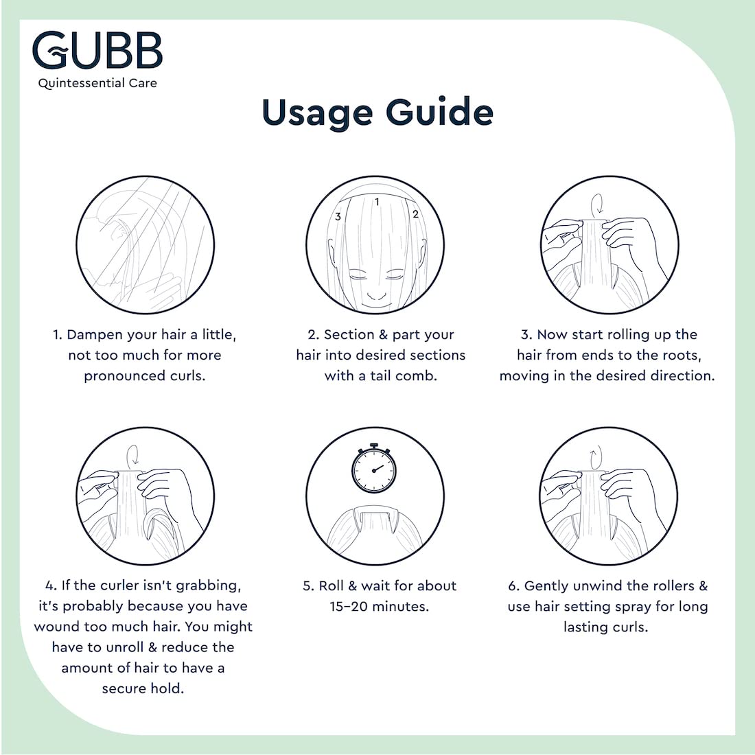 GUBB Hair Roller Set for Curly Hair - Green Spiral Rollers for Long & Short Hair - Perfect for Salon, Home Styling & DIY Hair Care