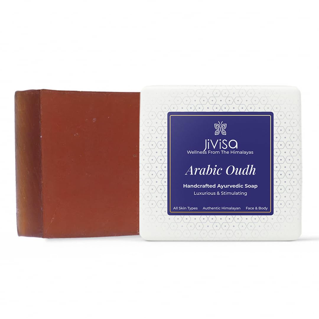 Jivisa Handmade Natural Ayurvedic Soap with Agarwood, Aloe Vera & Essential Oils (Castor, Olive, Almond) - 100g Luxurious Bath Bar for Skin Hydration & Relaxation - Perfect for Spa, Gift & Daily Aromatherapy
