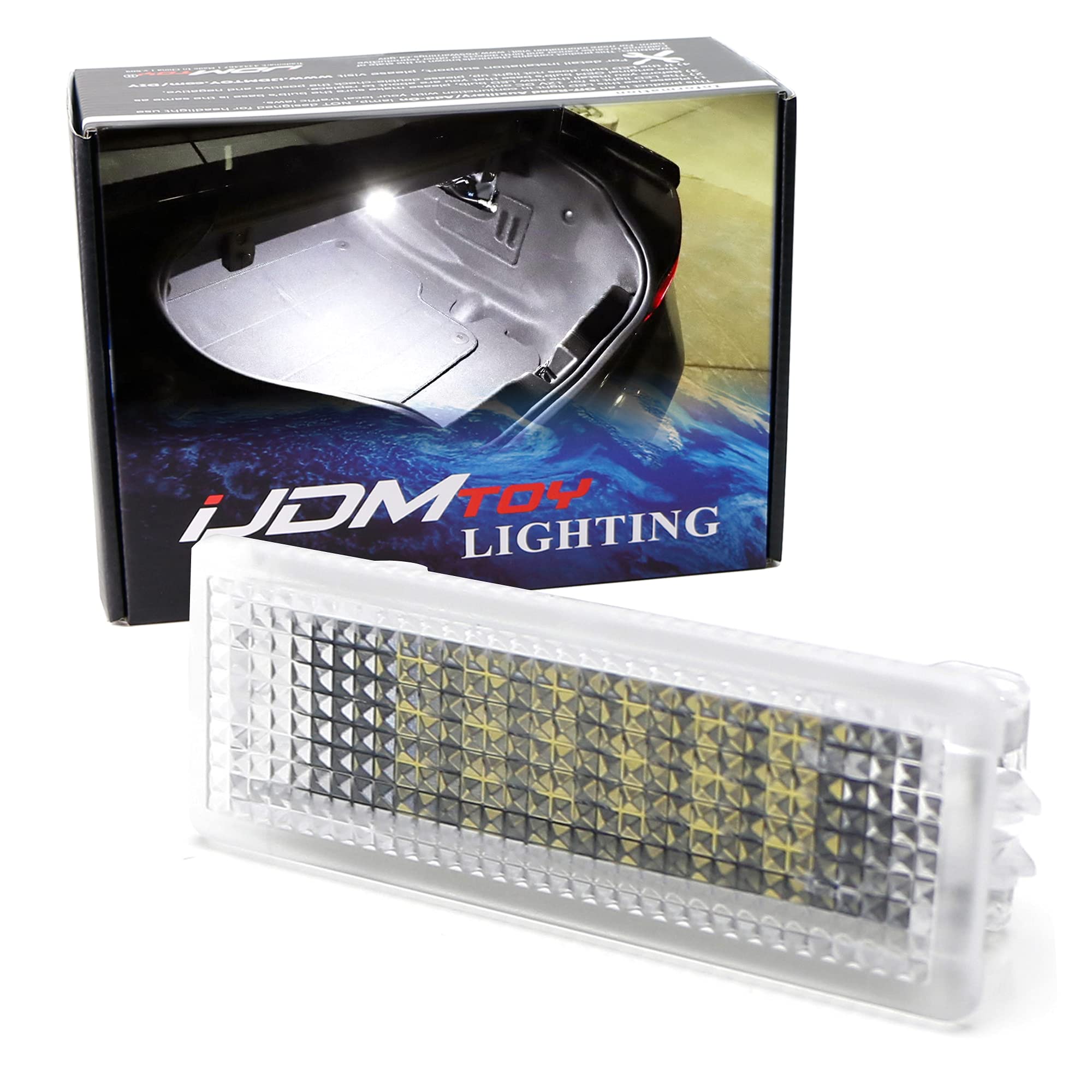 iJDMTOY Xenon White Full LED Cargo Light for Ford Mustang/Fusion/Escape/Focus - 18-SMD LED Trunk Lamp Replacement (OEM LED & Incandescent Compatible) - Perfect for Night Loading & Vehicle Interior Lighting