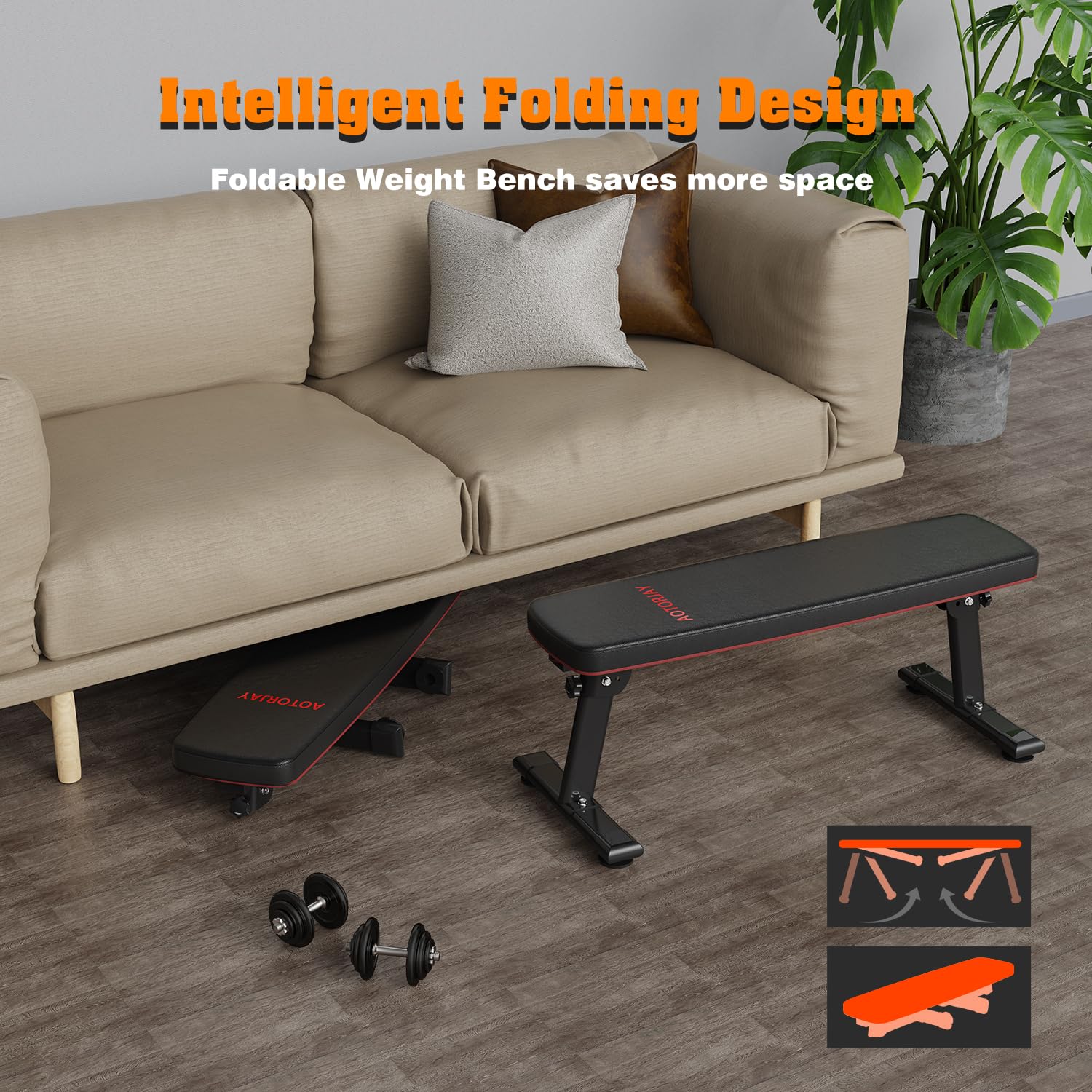 Best Folding Weight Bench for Home Gym - Adjustable Workout Bench with Carrying Handle for Strength Training, Dumbbell Exercises & Full Body Workouts - Perfect for Small Spaces & Home Fitness