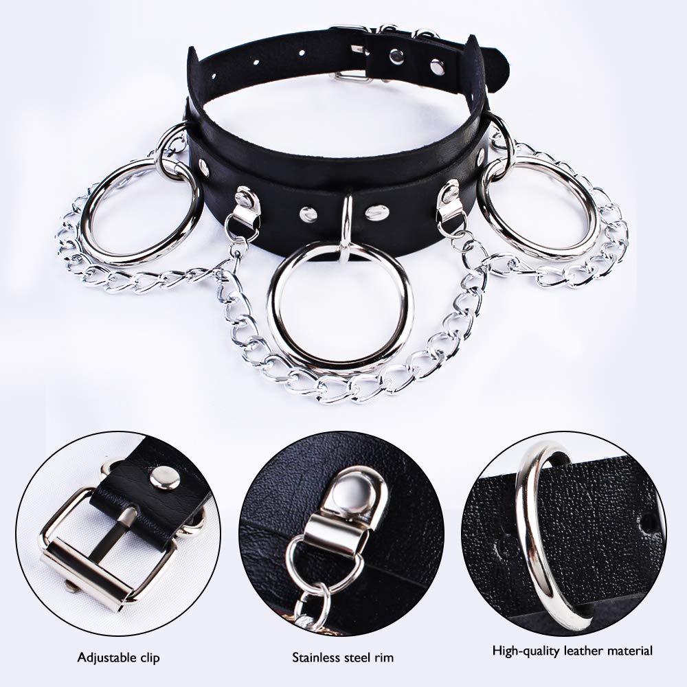 MJartoria Gothic Jewelry - Punk Rock Adjustable Black PU Leather Choker Necklace Set for Women - 2PCS Heart Collar Necklaces for Goth, Emo, Halloween Costume & Alternative Fashion