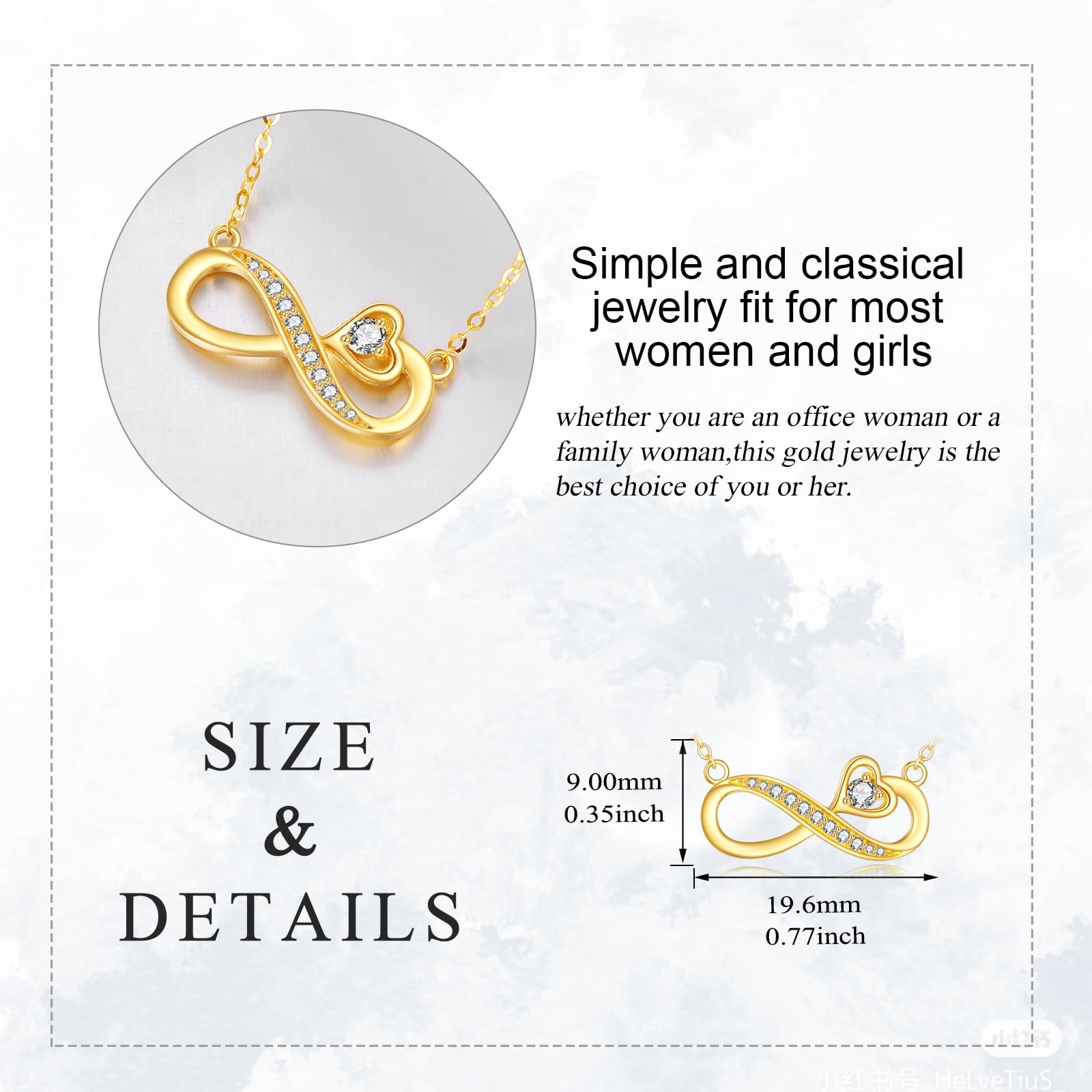 14K Gold Moissanite Infinity Love Heart Pendant Necklace for Women - Elegant Jewelry Gift for Anniversary, Valentine's Day & Special Occasions