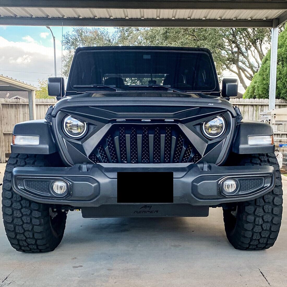 Jeep Wrangler JL & JLU Front Grill Replacement (2018-2023) - Compatible with Rubicon/Sahara/Sport Models & 2019-2023 Gladiator | LED Daytime Running Lights with Wiring Harness | Off-Road & Street Style Upgrade