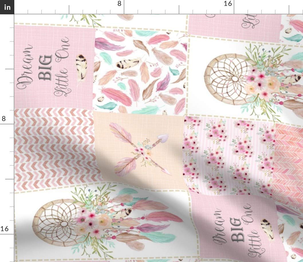 Dream Catcher Patchwork Cotton Poplin Fabric by The Yard - Pink Mint Printed Quilting Material for Girls Dresses, DIY Crafts & Home Decor | Perfect for Sewing Shirting, Quilts, Apparel and Craft Projects