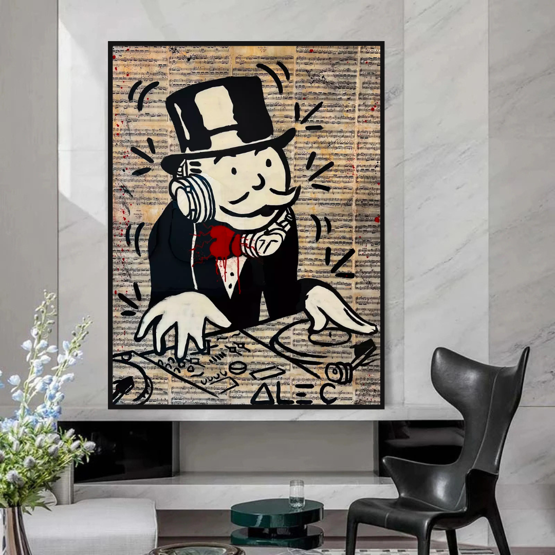 Alec Monopoly DJ Money Man Canvas Print - Limited Edition Artwork for Home & Office Decor | Wall Art Gift for Music & Pop Culture Fans
