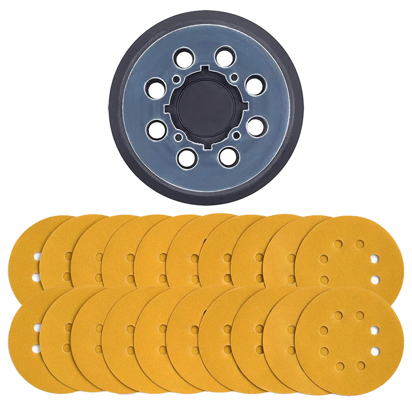 5 Inch 8 Hole Hook and Loop Orbital Sander Backing Pad - Replacement for Dewalt DWE64233 & N329079 - Includes 20pcs 220 Grit Sanding Discs - Perfect for Woodworking, Furniture Refinishing, and DIY Home Projects