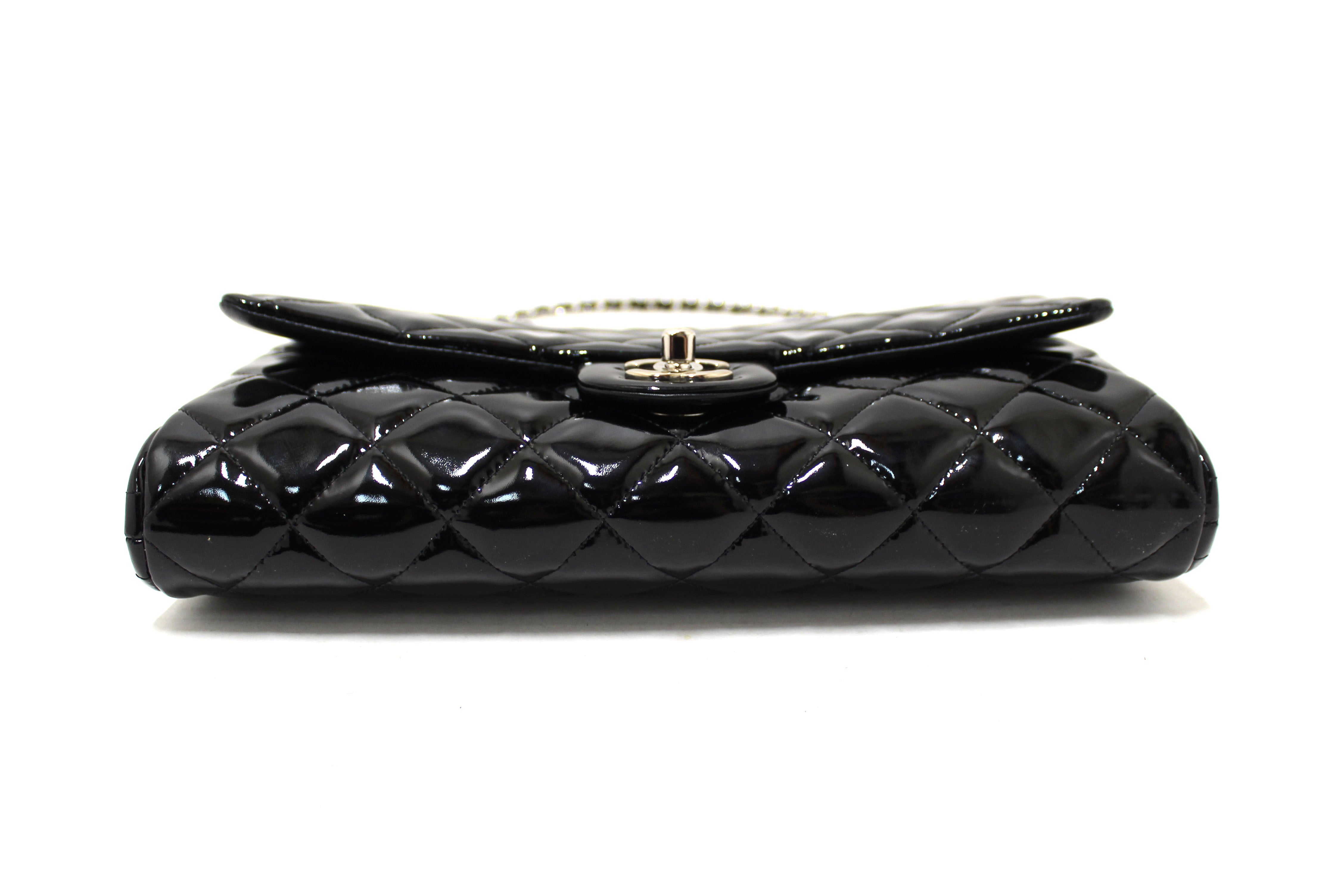 Authentic Chanel Classic Quilted Black Patent Leather Flap Shoulder Clutch Bag for Women | Luxury Designer Handbag for Evening Parties, Date Nights & Special Occasions