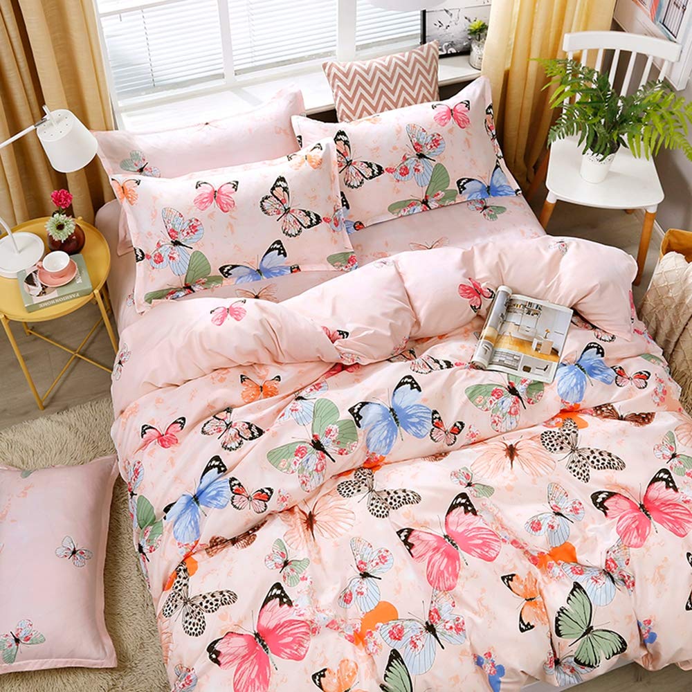 Feelyou Pink Butterfly Print Kids Duvet Cover Set - Twin Size Microfiber Polyester Bedding for Girls & Teens with Pillow Sham - Soft 2-Piece Zipper Closure Comforter Cover - Perfect for Bedroom Decor, Sleepovers & Cozy Nights