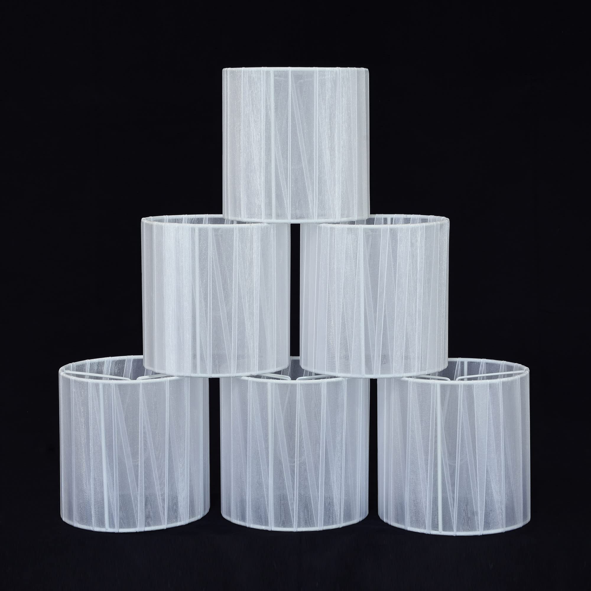 LAMPWELL LYON Clip-on Chandelier Lamp Shades - Set of 6 Small Drum Organza Fabric Shades 5.2
